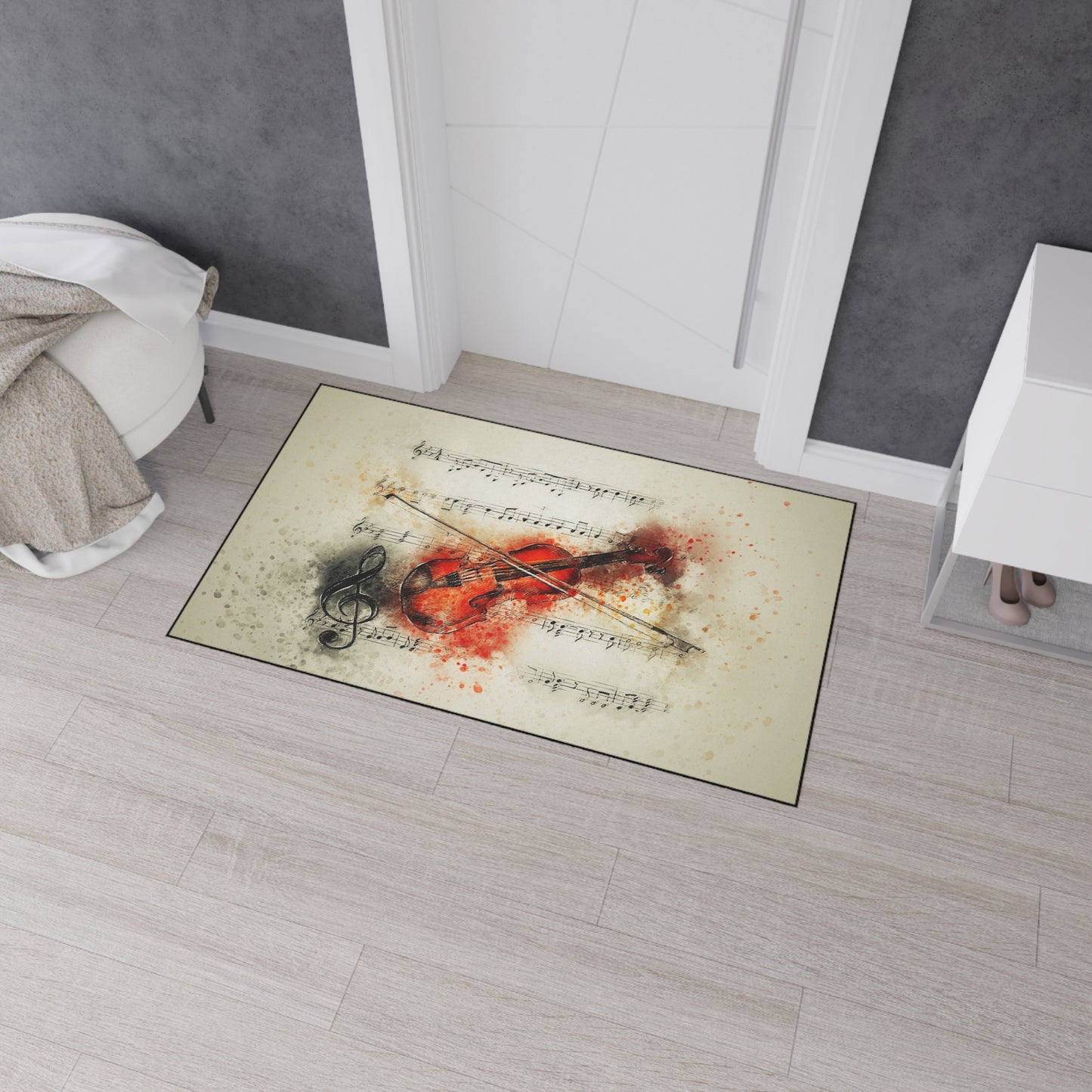 Violin Watercolor Music Heavy-Duty Floor Mat — Musical Notes Entry Rug
