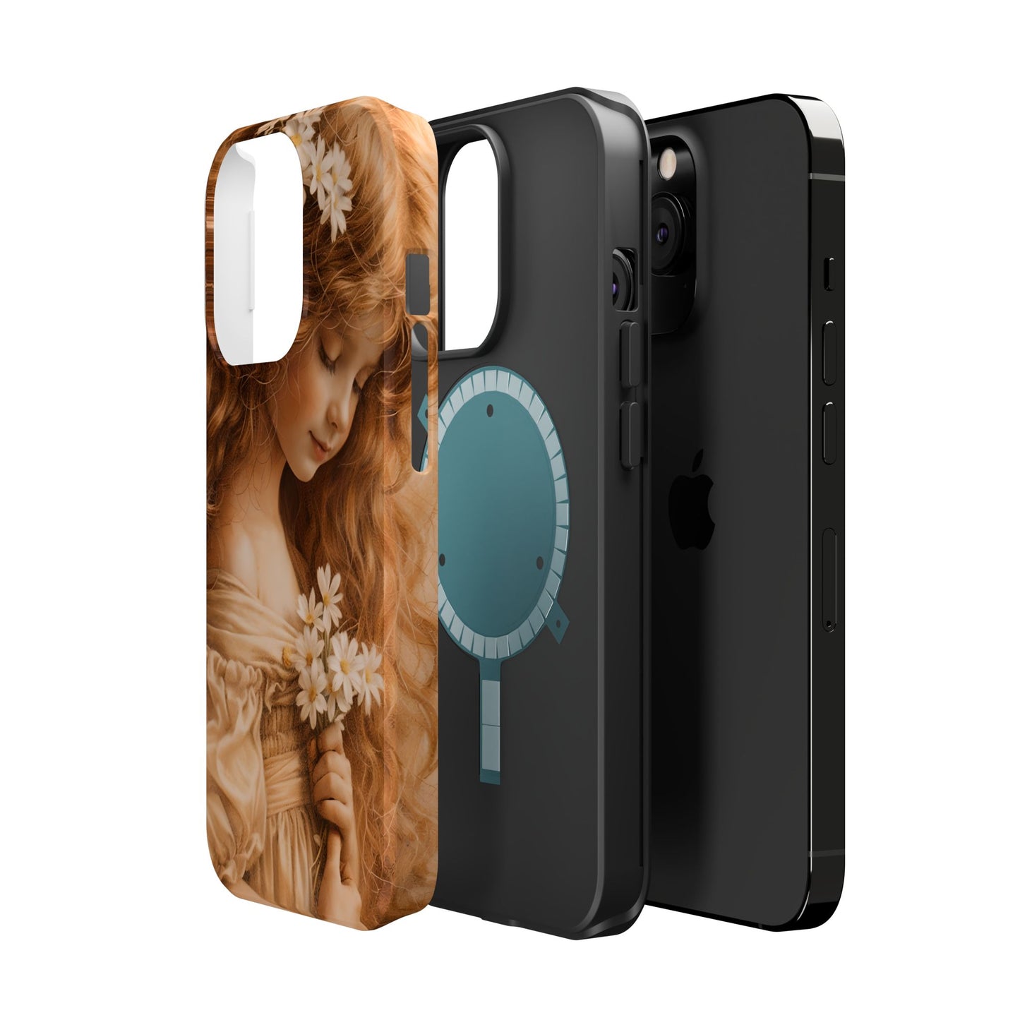 Vintage Floral Girl Magnetic Impact Phone Case — Protective iPhone Cover with Sepia Art