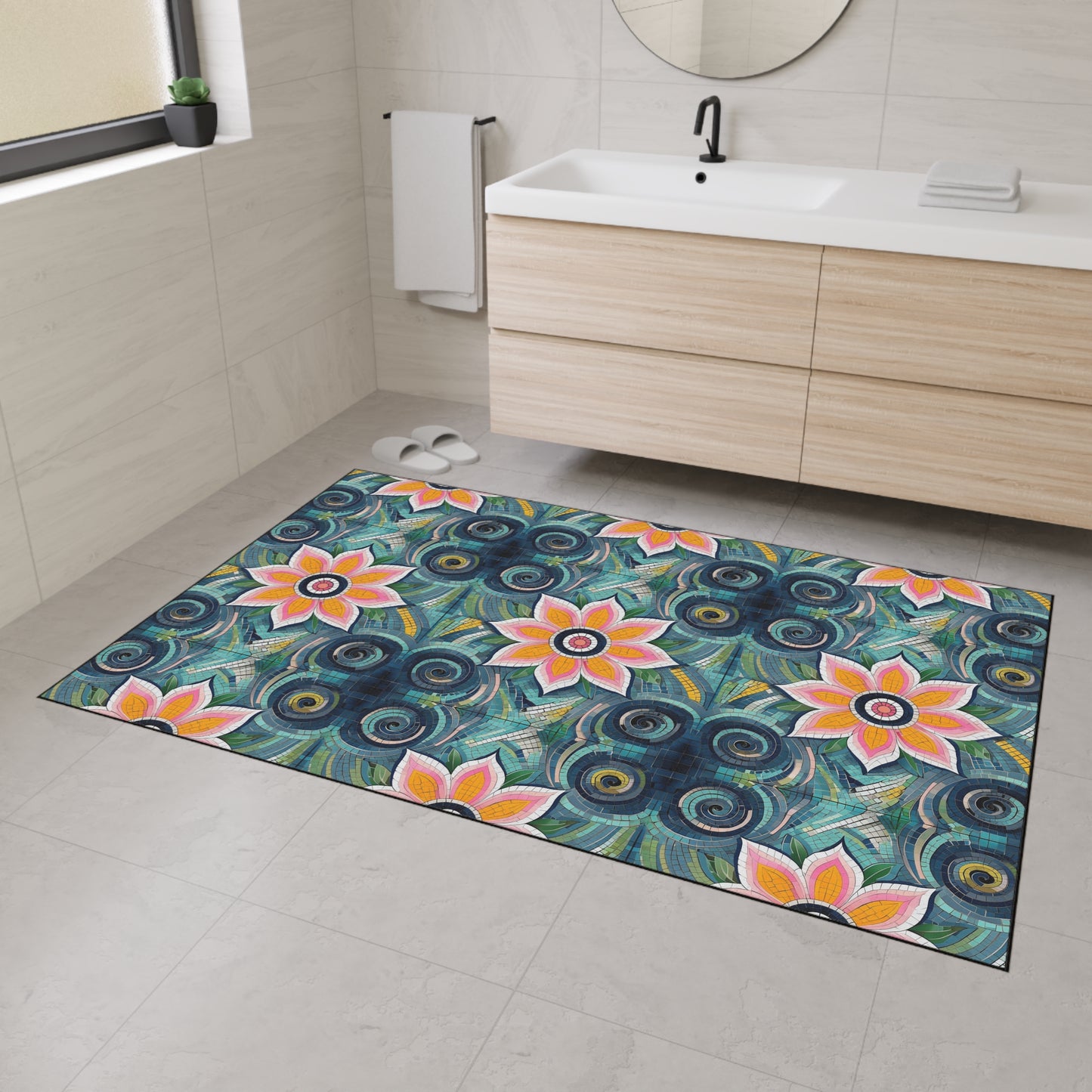 Floral Mosaic Heavy-Duty Floor Mat — Non-Slip Garden Pattern Rug