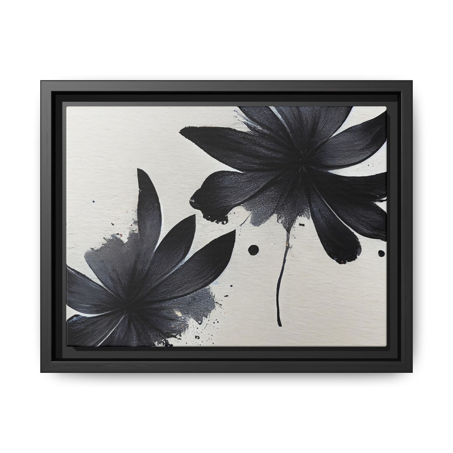 Framed Black Floral Matte Canvas Wall Art — Monochrome Botanical Print