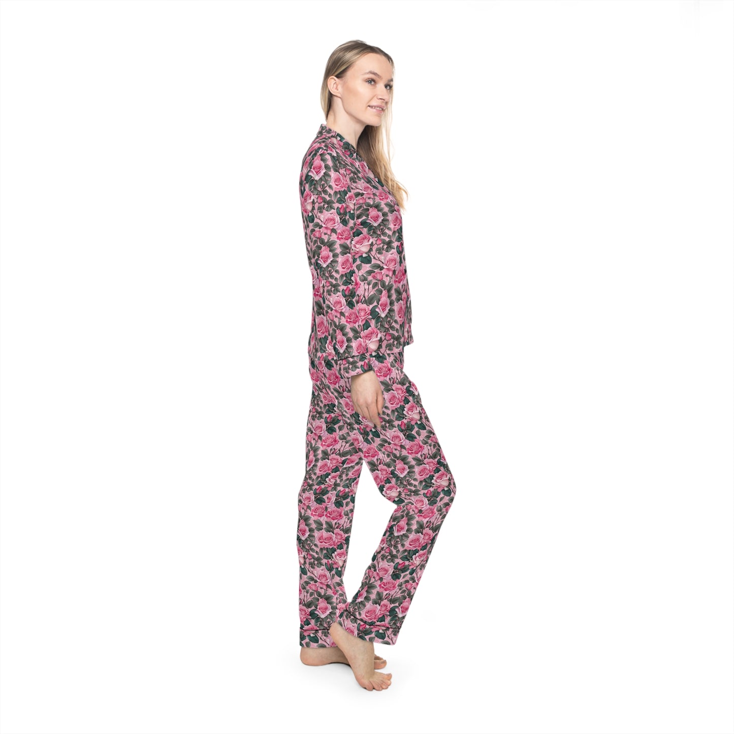 Floral Women's Satin Pajamas, Luxurious Sleepwear, Cozy Gift for Her, Ideal for Holidays, Relaxation, and Special Occasions