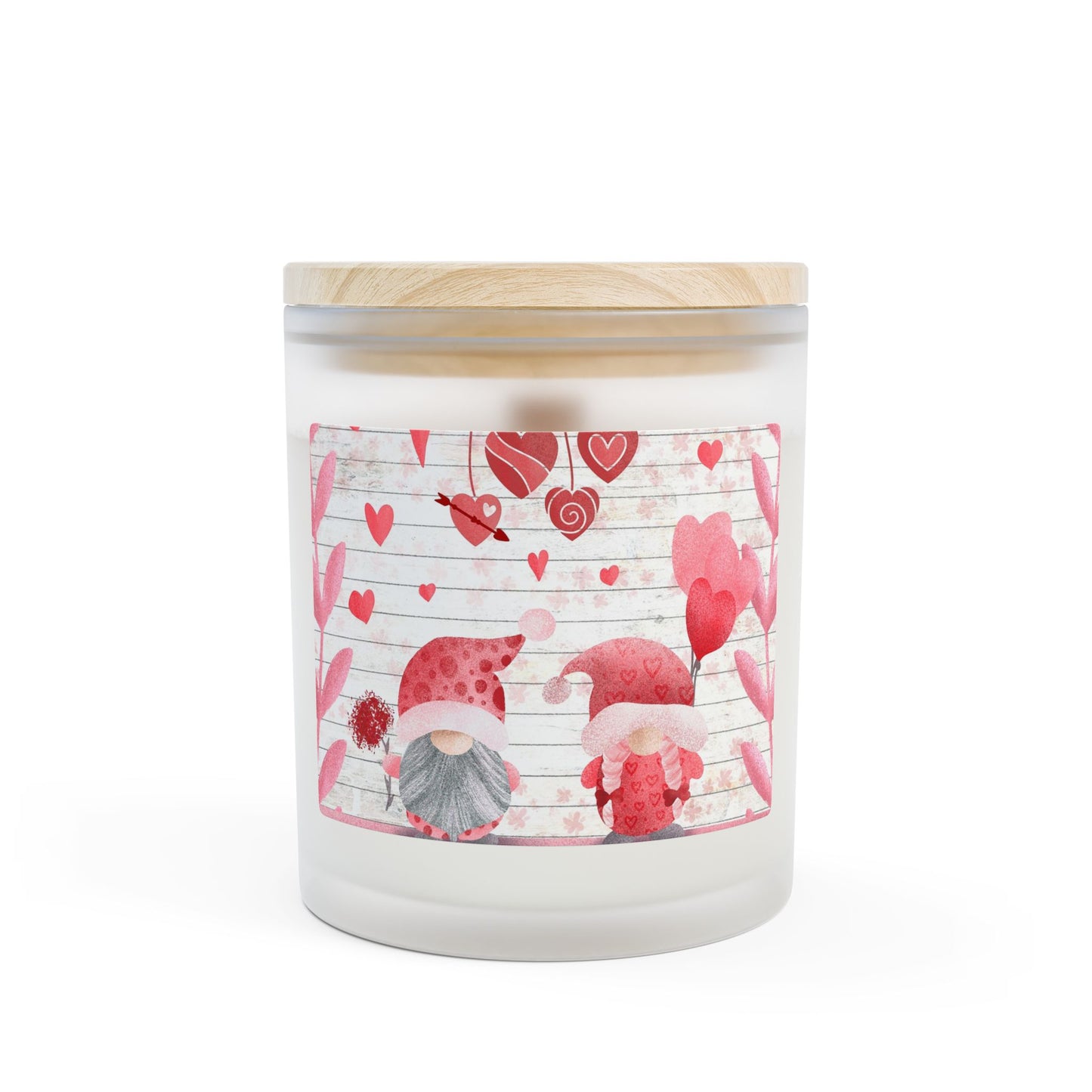 Valentine Gnome Frosted Glass Candle – 11oz Romantic Heart Scented Candle
