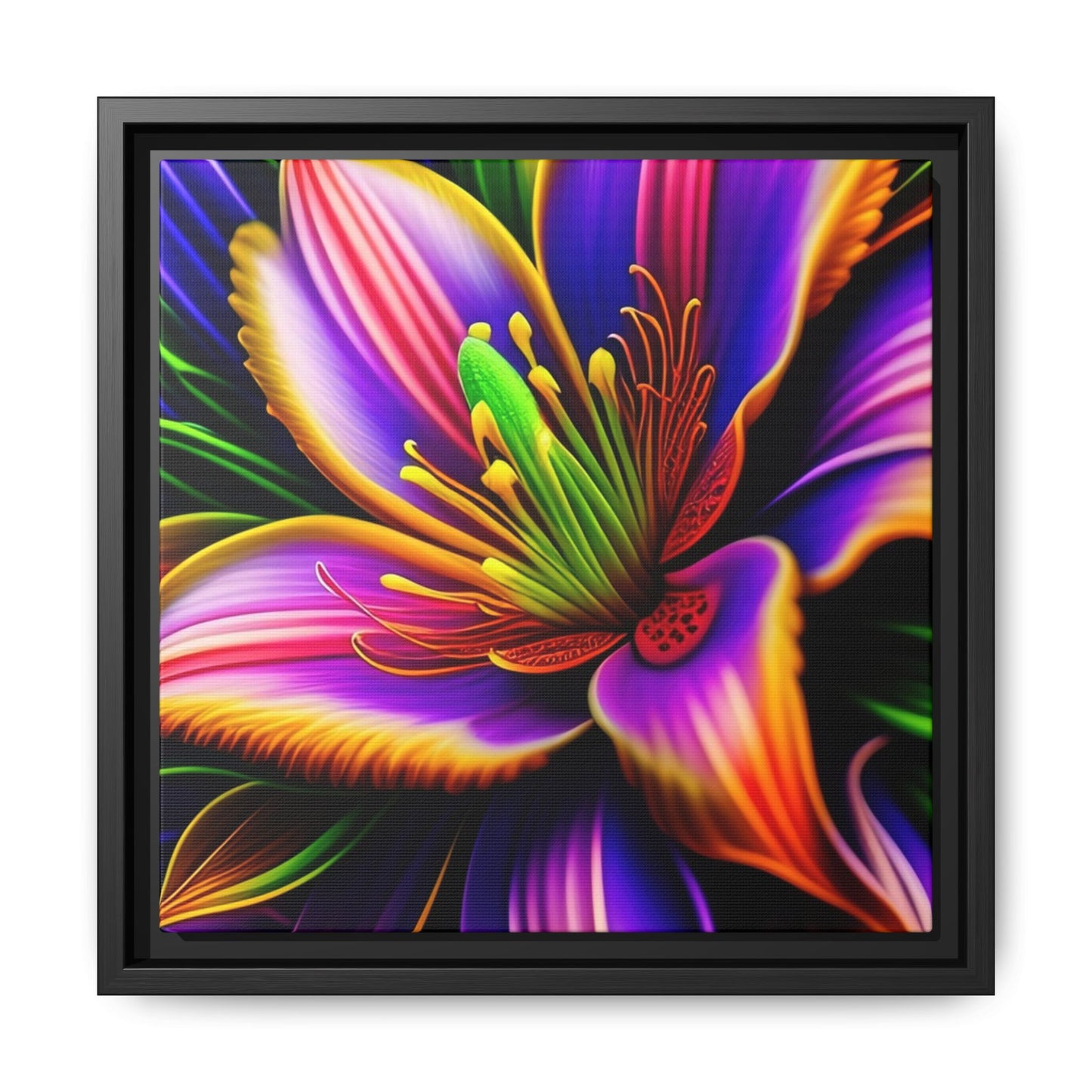 Vibrant Neon Floral Matte Canvas Print — Framed Wall Art