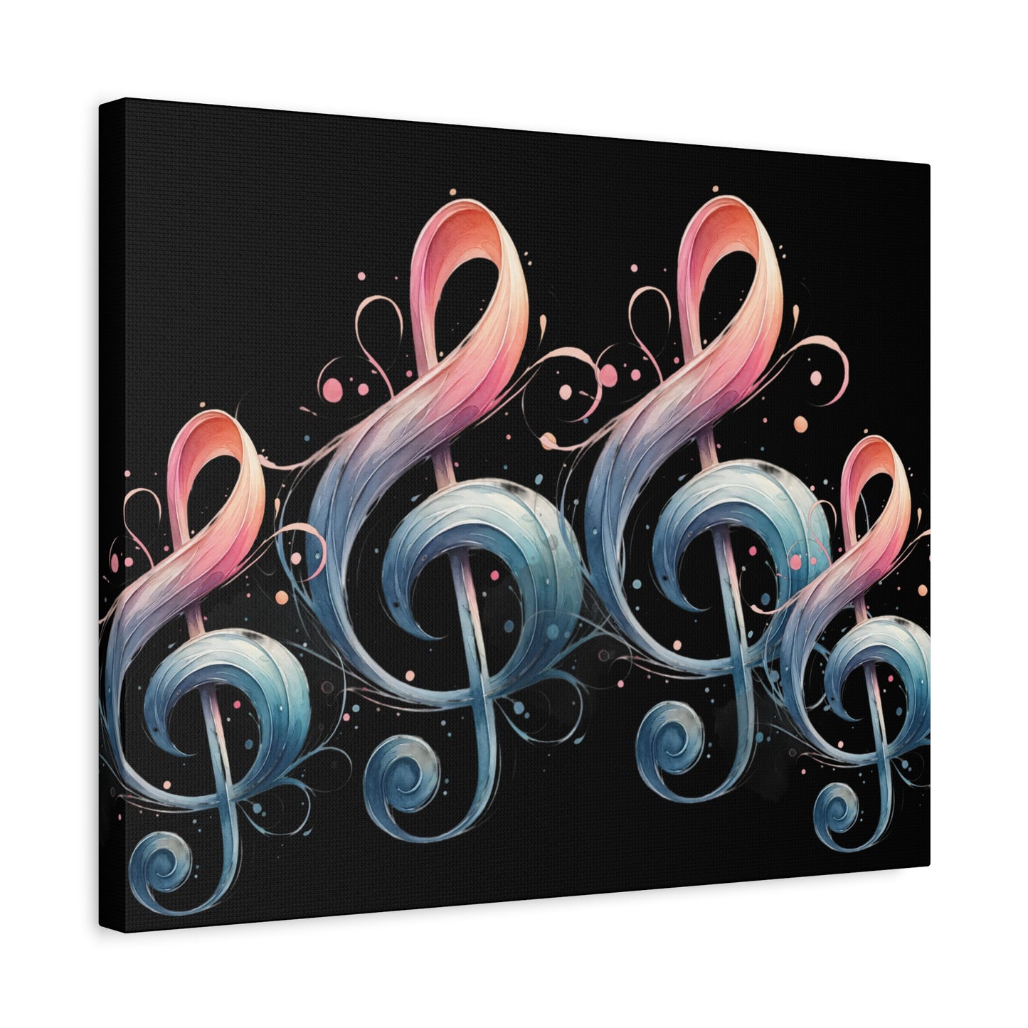 Musical Treble Clef Canvas Wall Art — Pastel Ribbon Notes on Black
