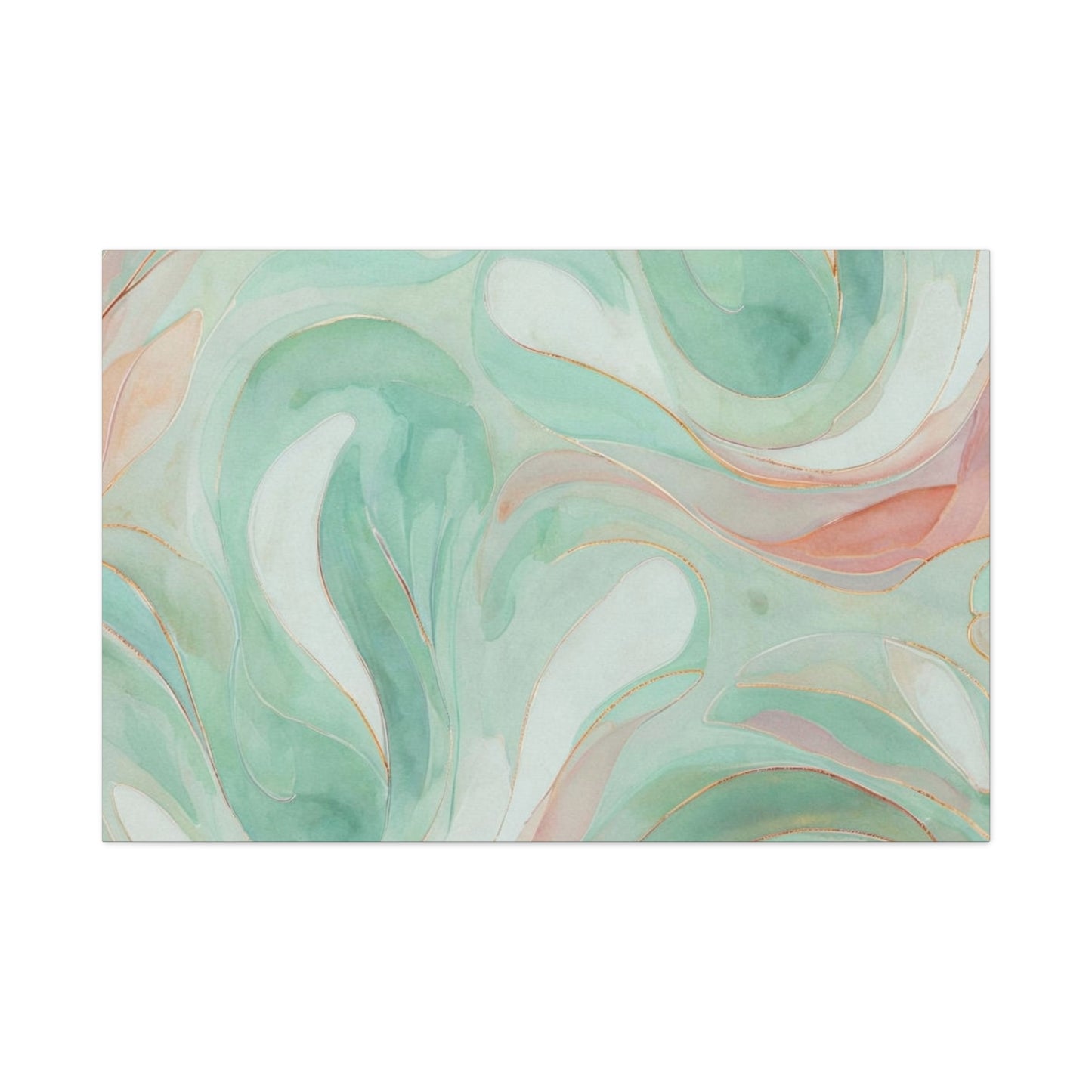 Abstract Green Marble Canvas Print — Teal & Coral Swirl Wall Art