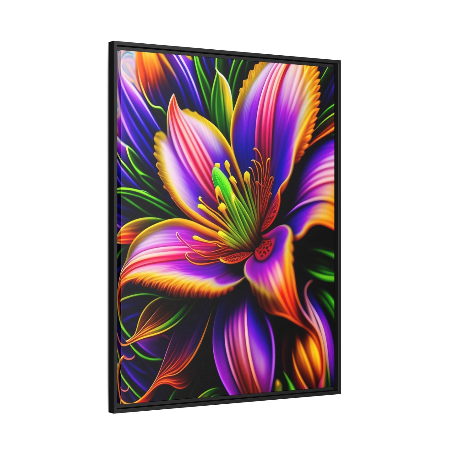 Vibrant Neon Floral Matte Canvas Print — Framed Wall Art