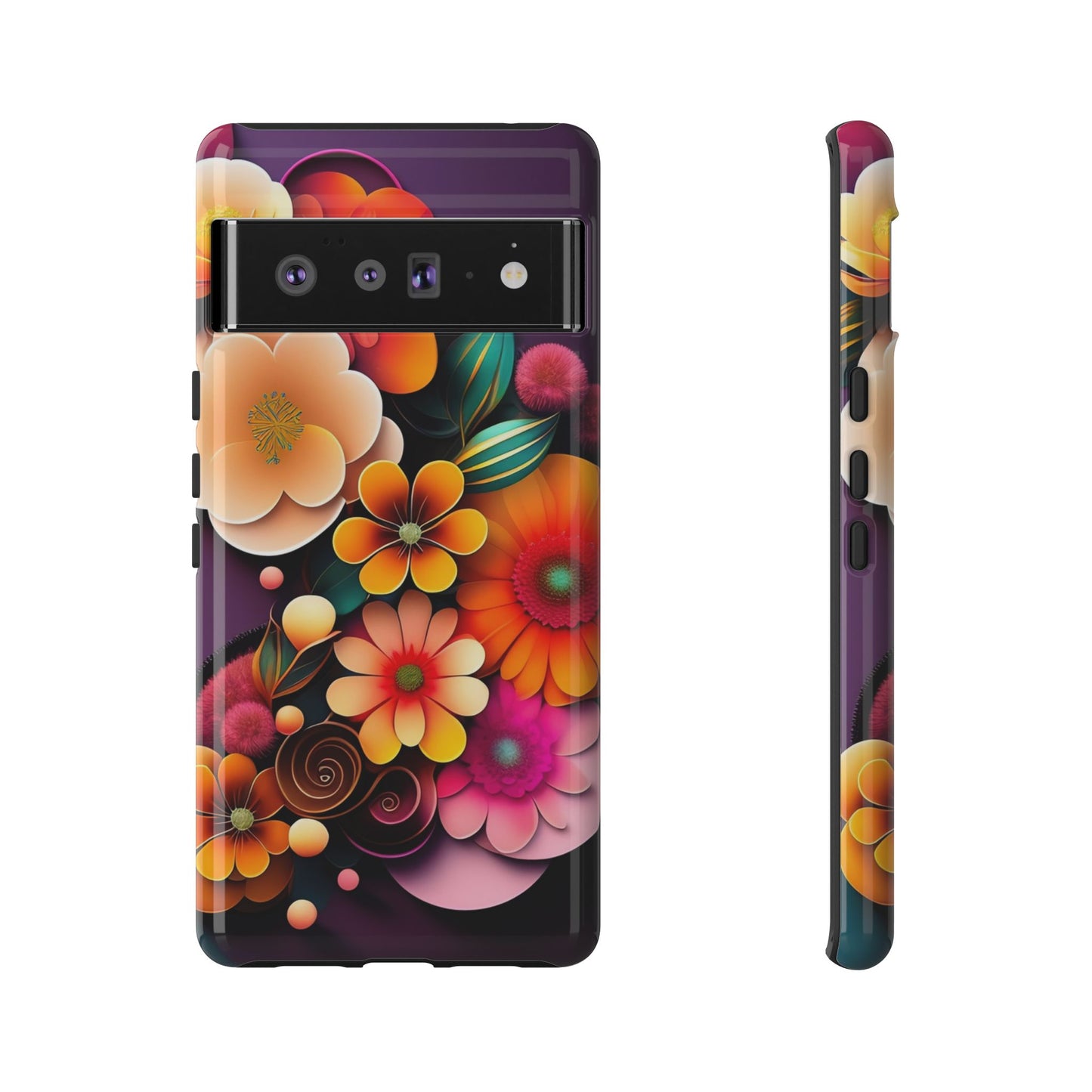 Floral Burst Tough Phone Case — Colorful Retro Flowers Protective Cover