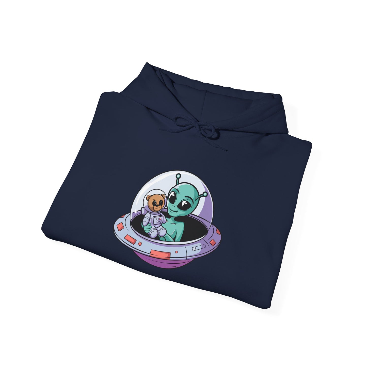 Cute Alien and Kid Hoodie, Unisex Heavy Blend Sweatshirt, UFO Lover Gift, Halloween Costume, Space-Themed Outfit, Birthday Present
