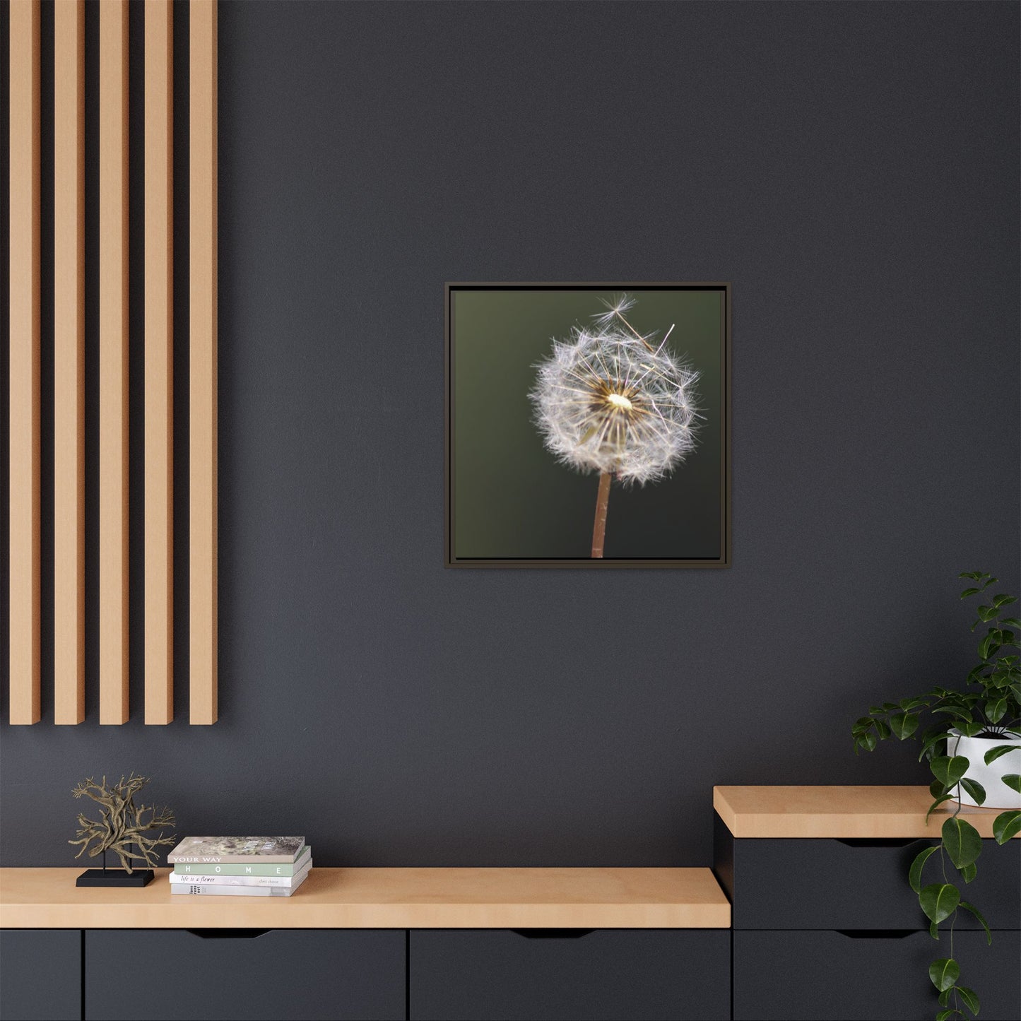 Framed Dandelion Canvas Print — Matte Botanical Wall Art