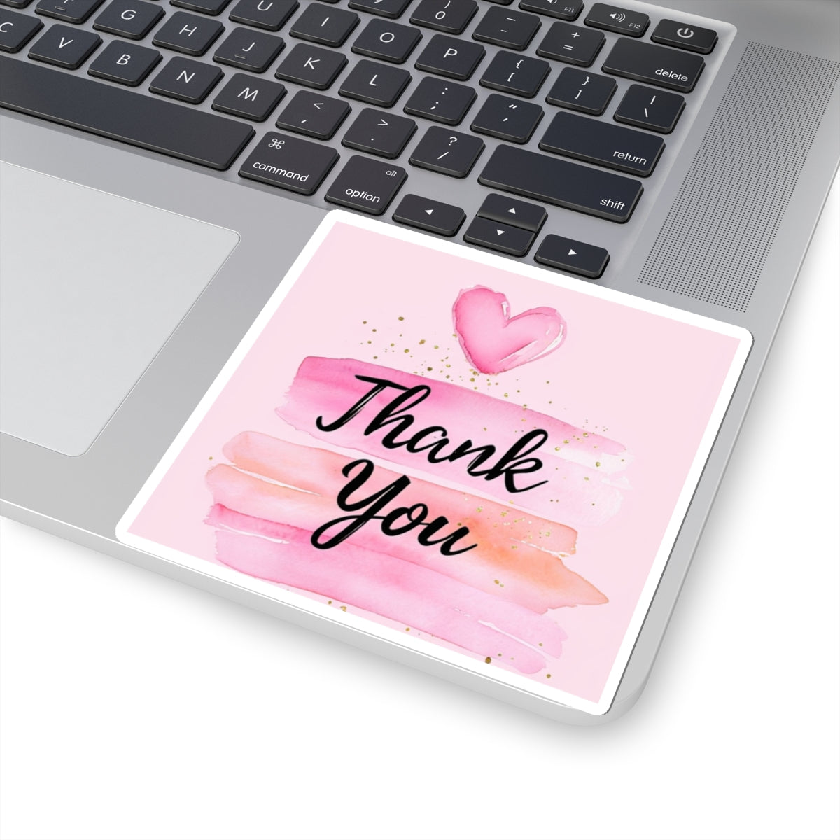 Thank You Kiss-Cut Sticker — Pink Watercolor Heart Appreciation Decal