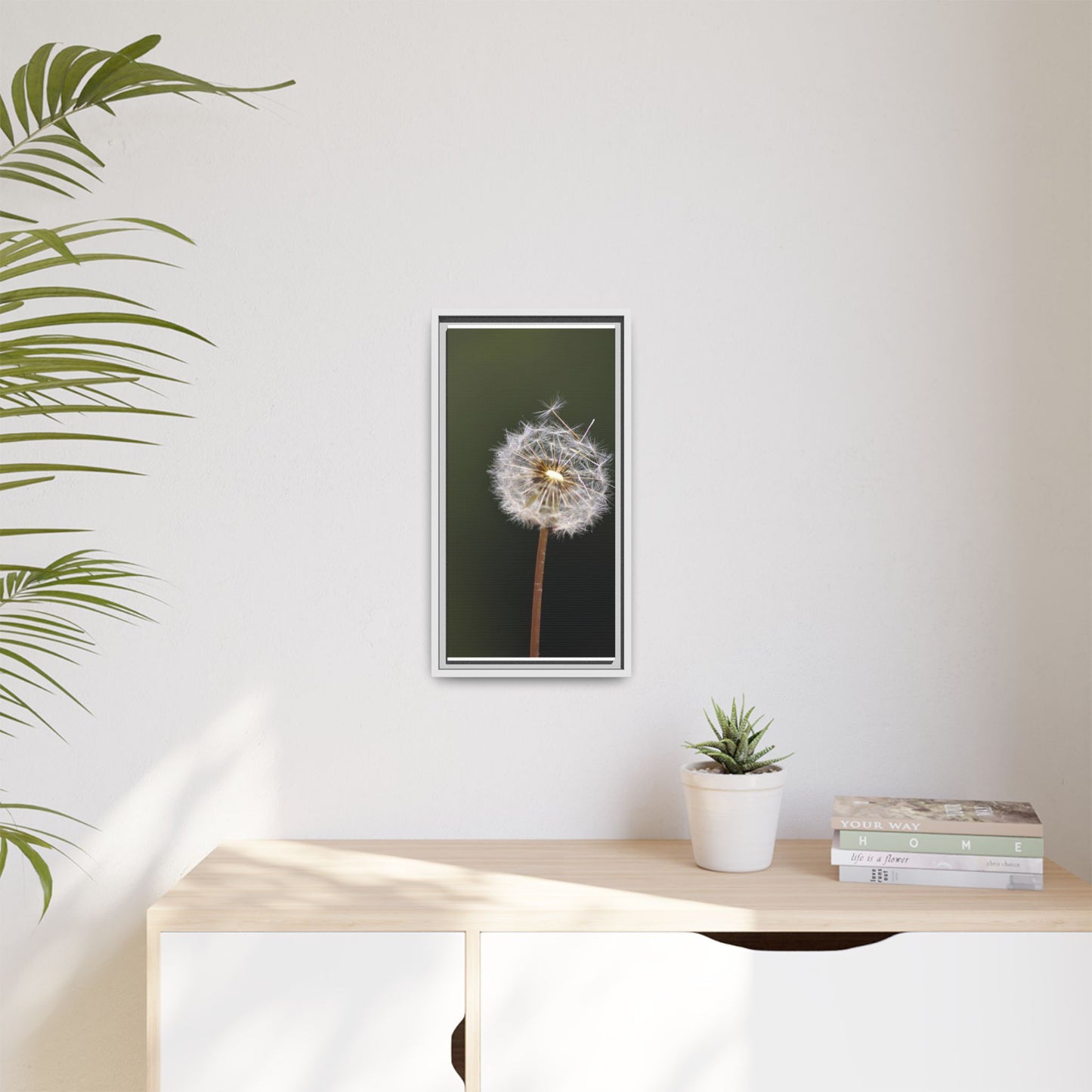 Framed Dandelion Canvas Print — Matte Botanical Wall Art