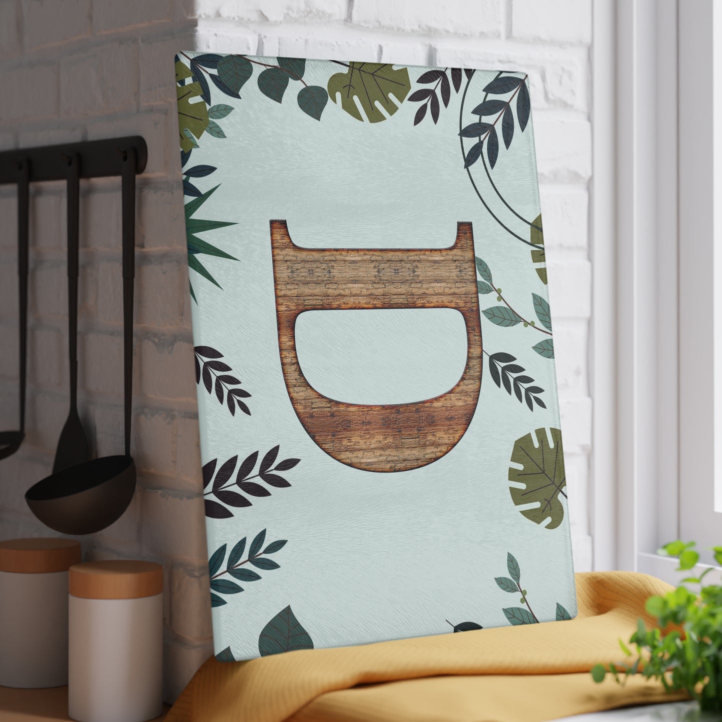 Monogram D Wood Letter Glass Cutting Board – Botanical Initial Kitchen Decor