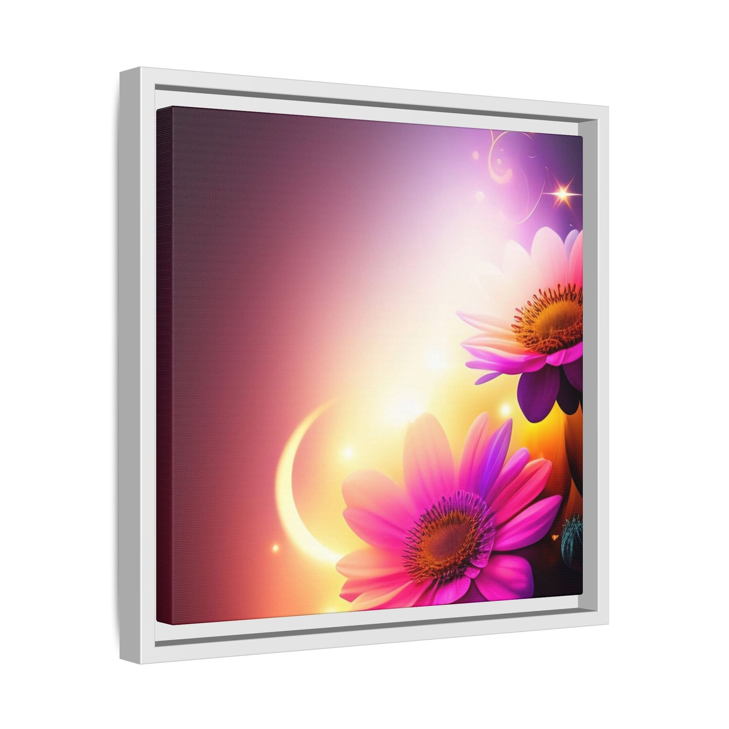 Framed Floral Canvas Art — Pink Daisies Sunset Wall Print