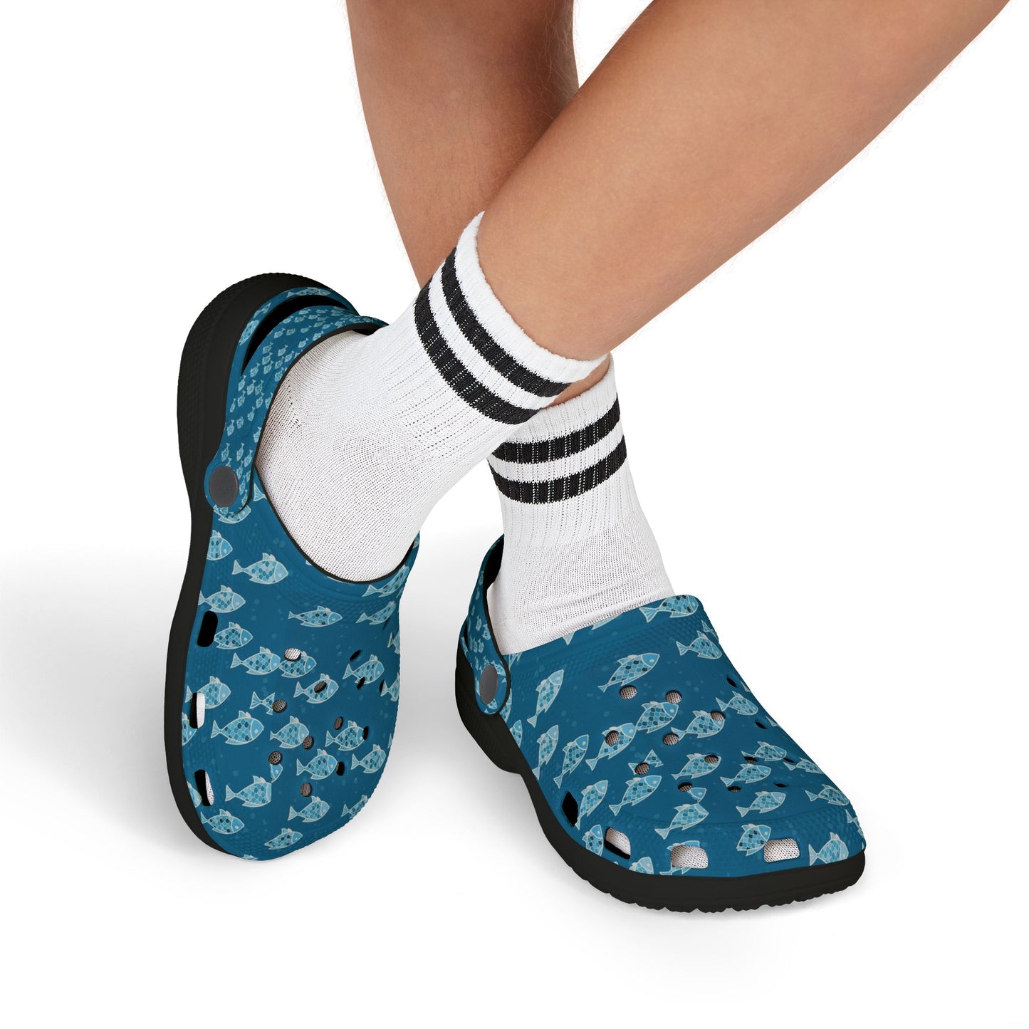 Kids Fish Pattern EVA Foam Clogs — Blue Ocean Slip-On Sandals