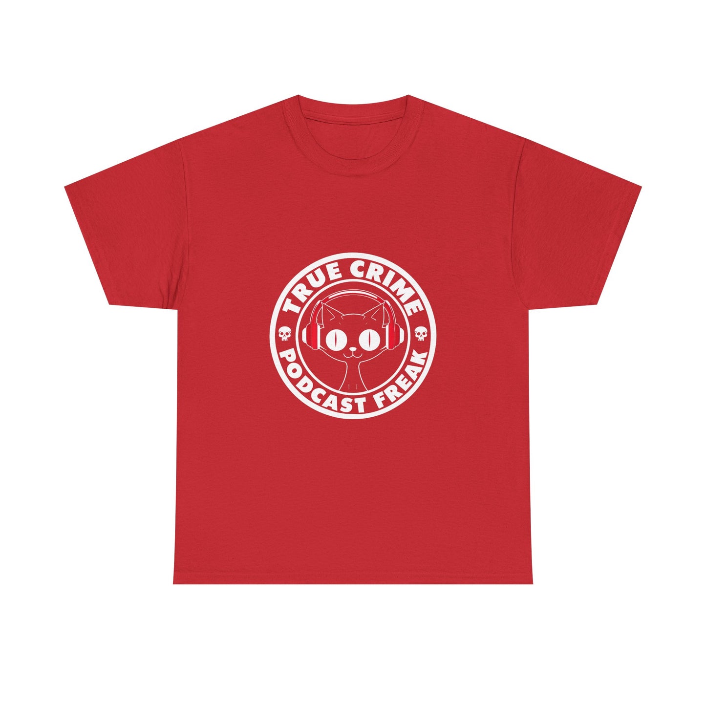 True Crime Podcast Tee — Cat with Headphones Logo