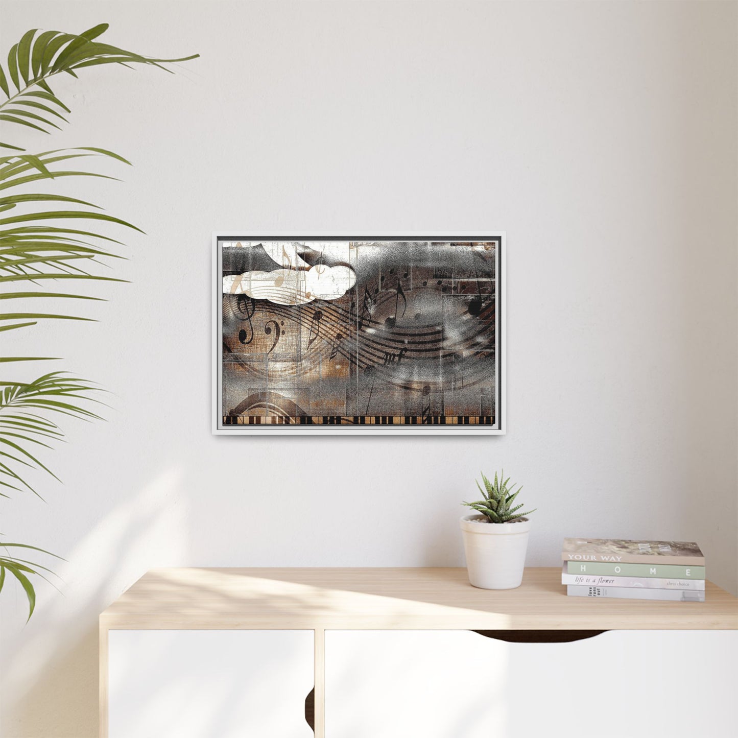 Framed Music Notes Canvas Print — Abstract Vintage Piano & Sheet Music Wall Art