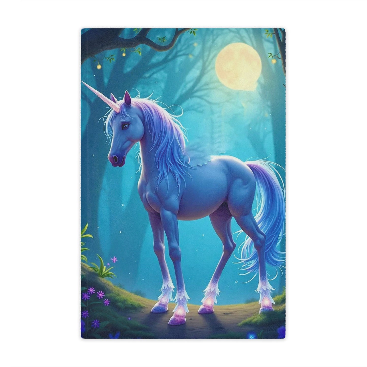 Enchanted Blue Unicorn Minky Blanket — Soft Magical Fantasy Throw for Kids & Teens