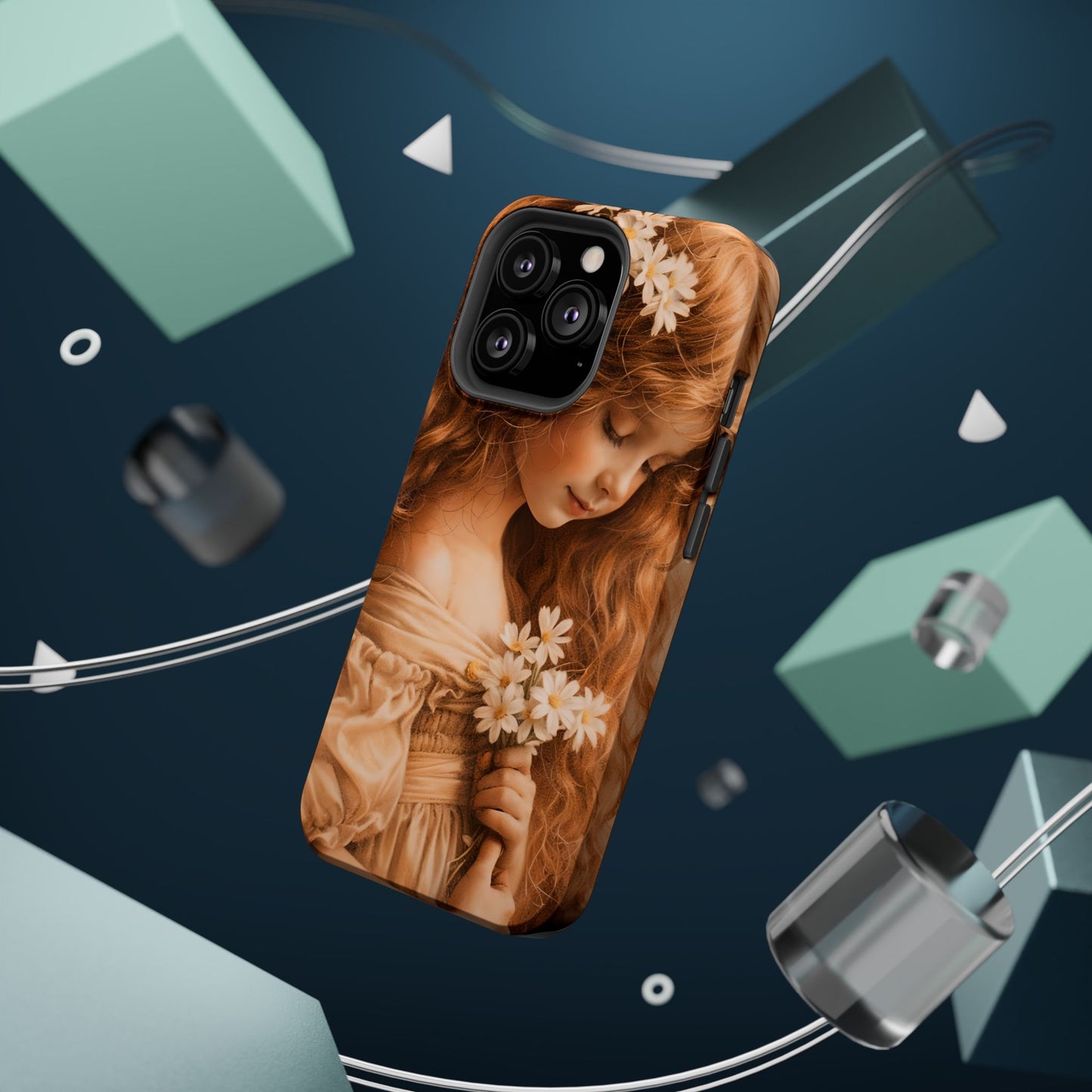 Vintage Floral Girl Magnetic Impact Phone Case — Protective iPhone Cover with Sepia Art