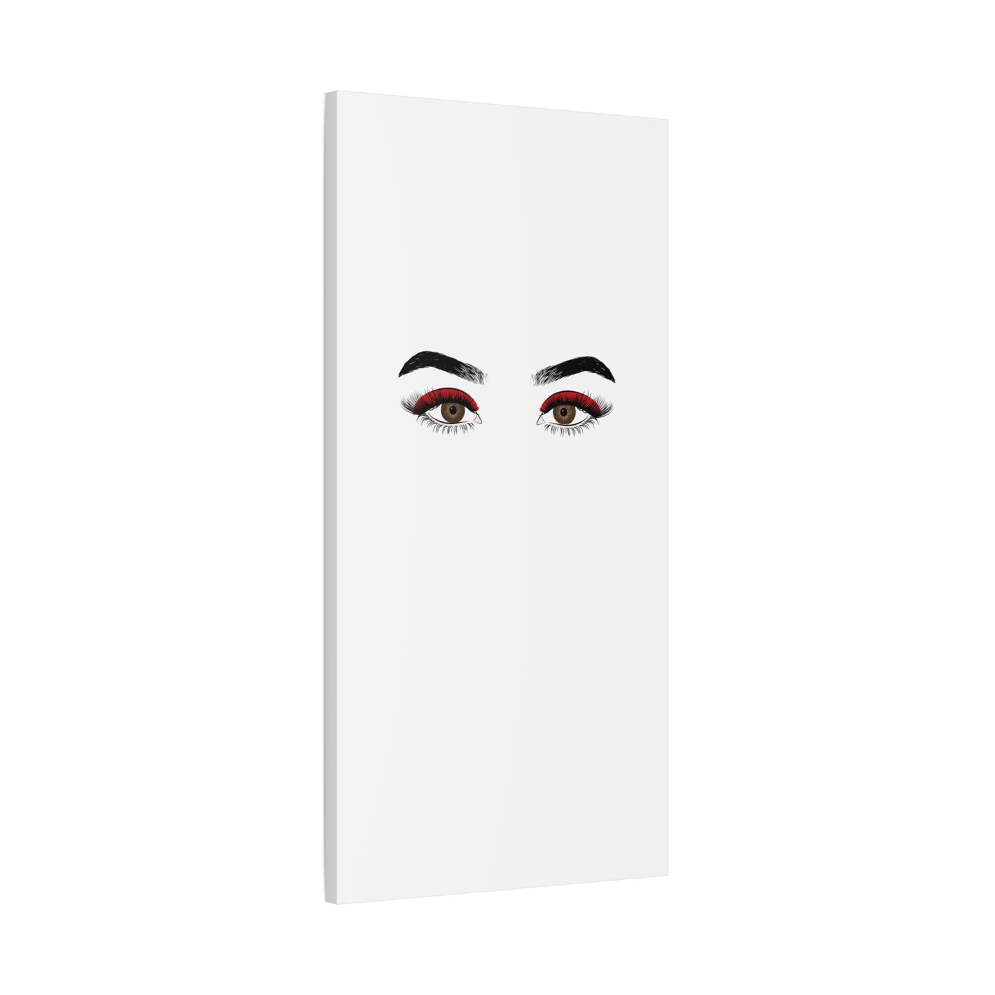 Glam Eyes Matte Canvas Wall Art — Brown Eyes with Red Lashes