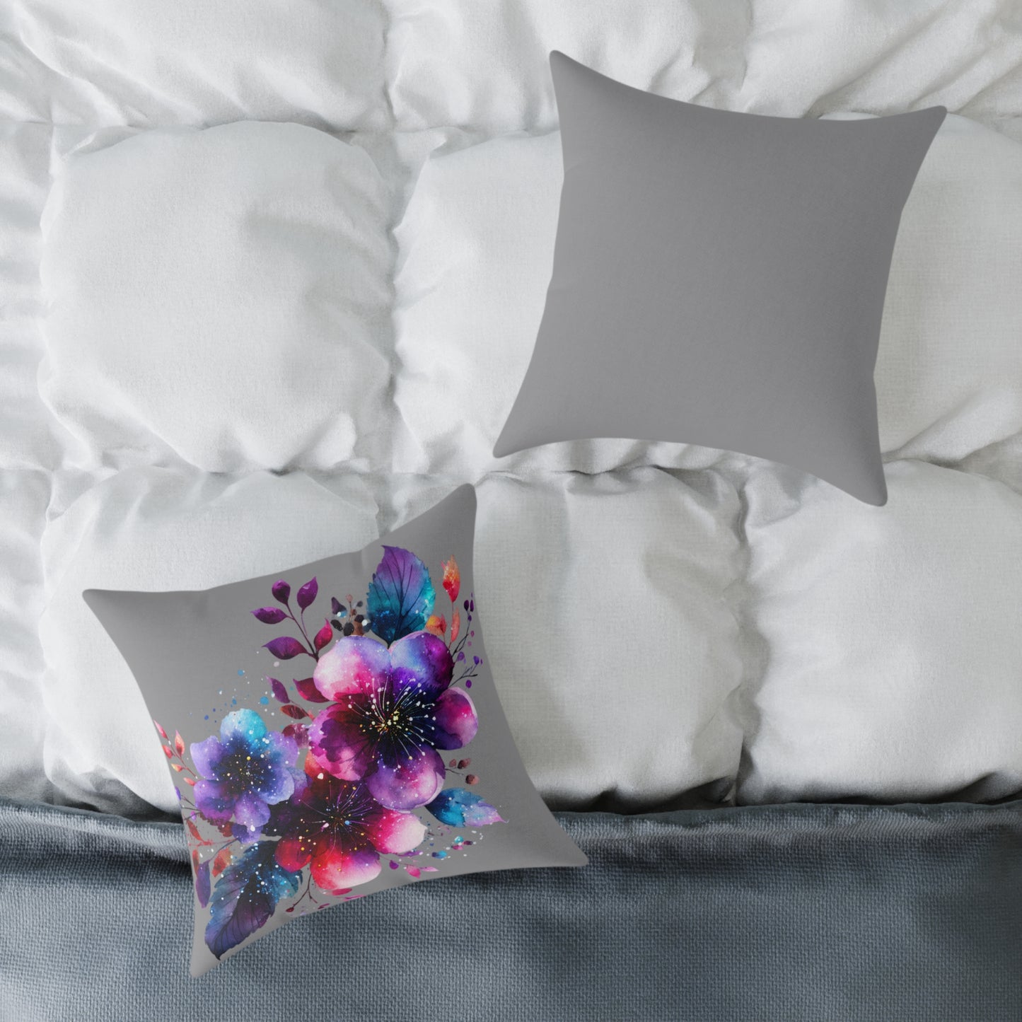 Floral Galaxy Pillow — Vibrant Watercolor Flower Square Pillow