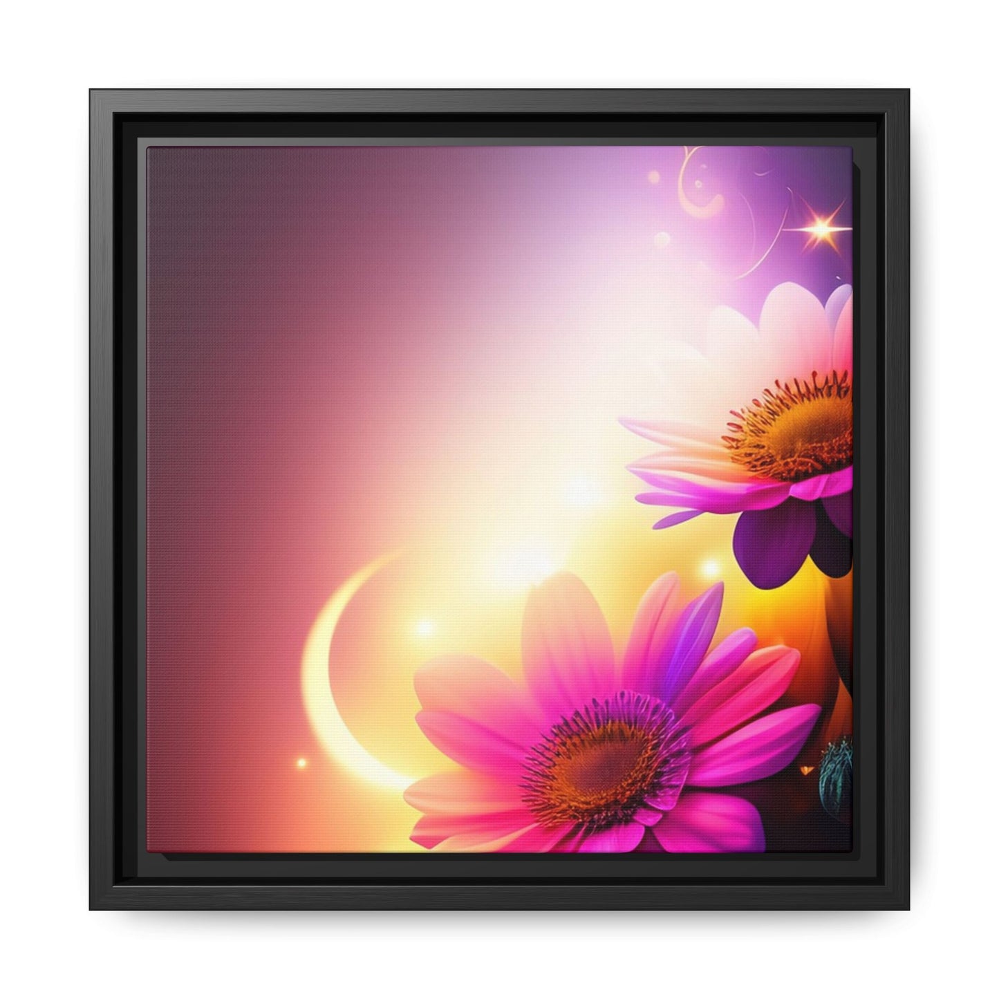 Framed Floral Canvas Art — Pink Daisies Sunset Wall Print