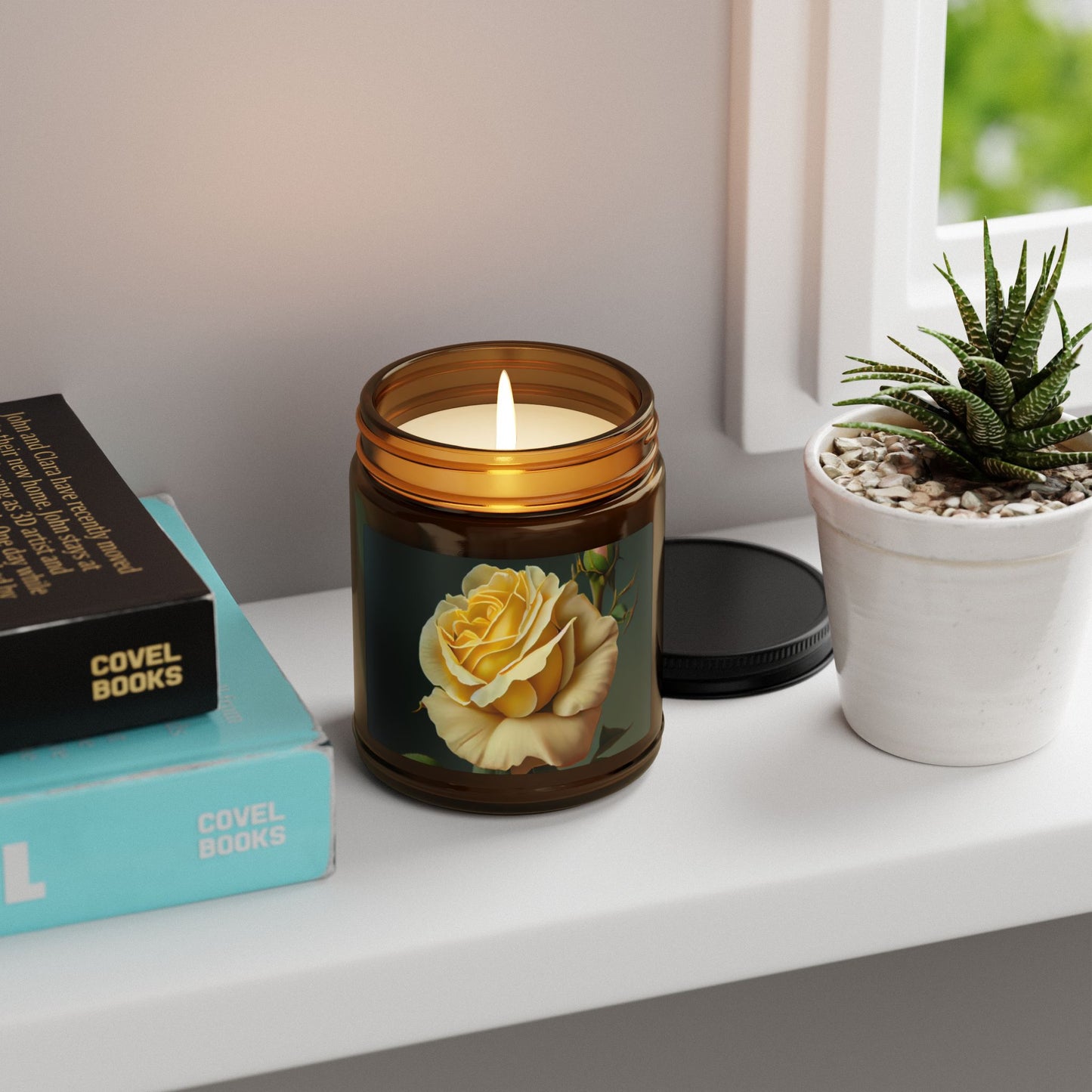 Yellow Rose Soy Candle - Amber Jar Scented Candle (Multi-Size)