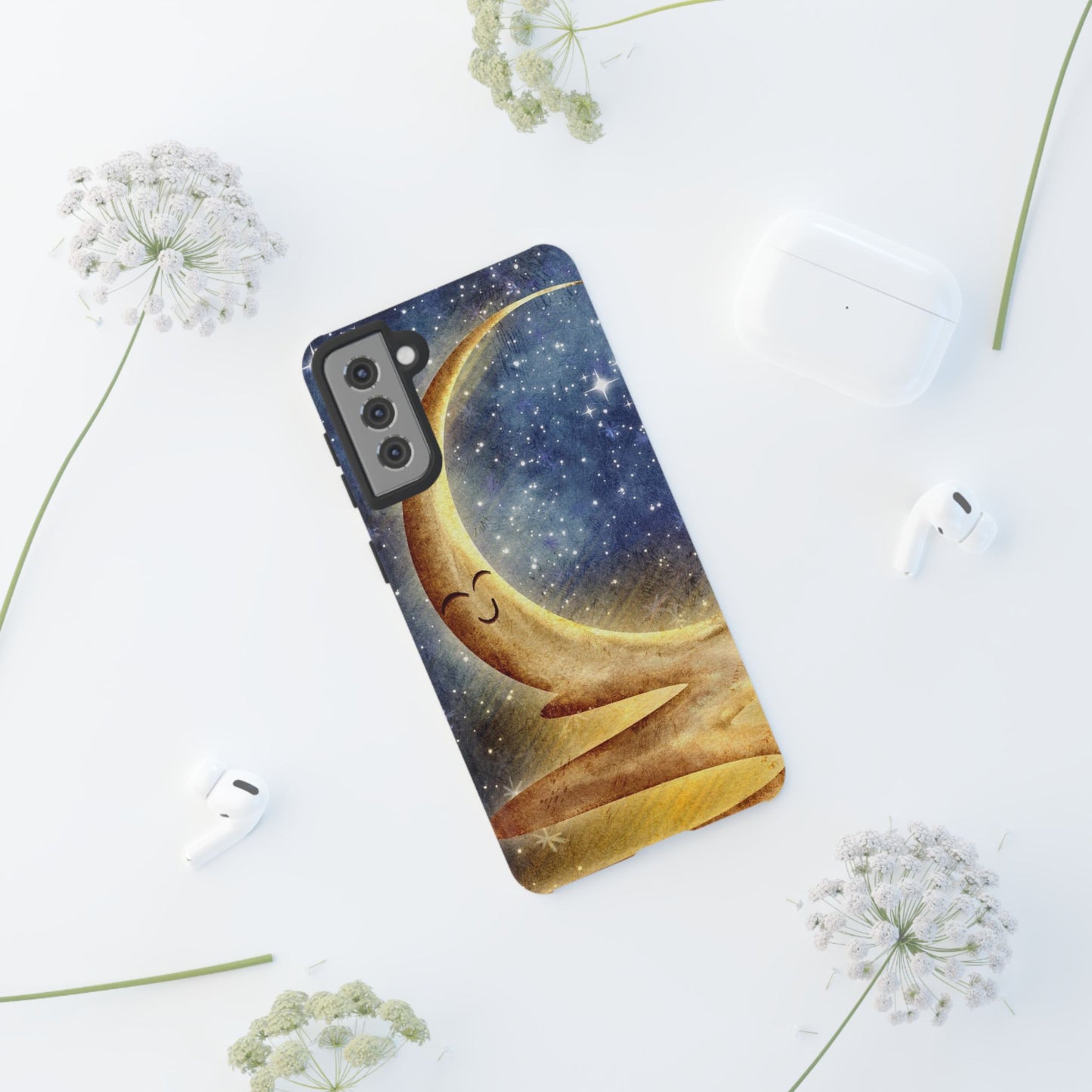 Moonlit Smile Phone Case — Starry Night Crescent Moon iPhone Cover