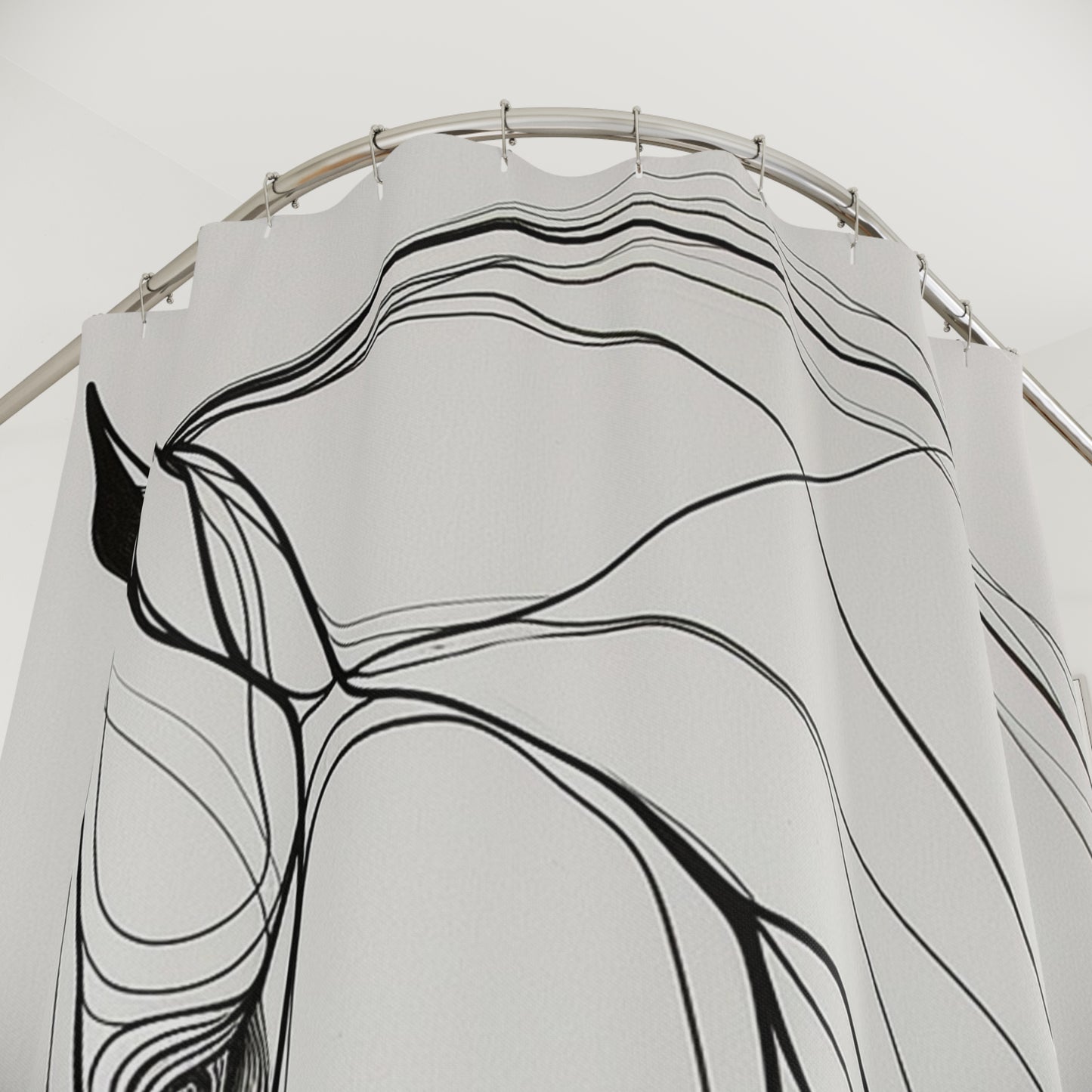 Horse Line Art Shower Curtain — Minimalist Black & White Equestrian Bath Decor