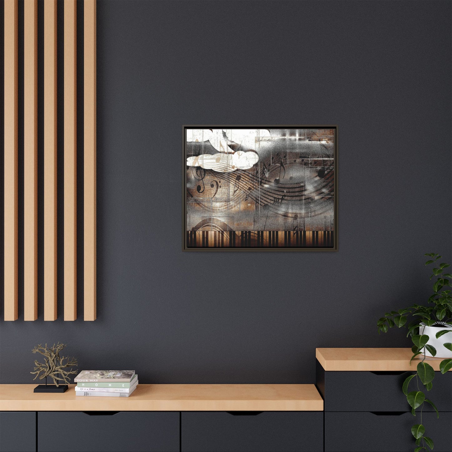 Framed Music Notes Canvas Print — Abstract Vintage Piano & Sheet Music Wall Art