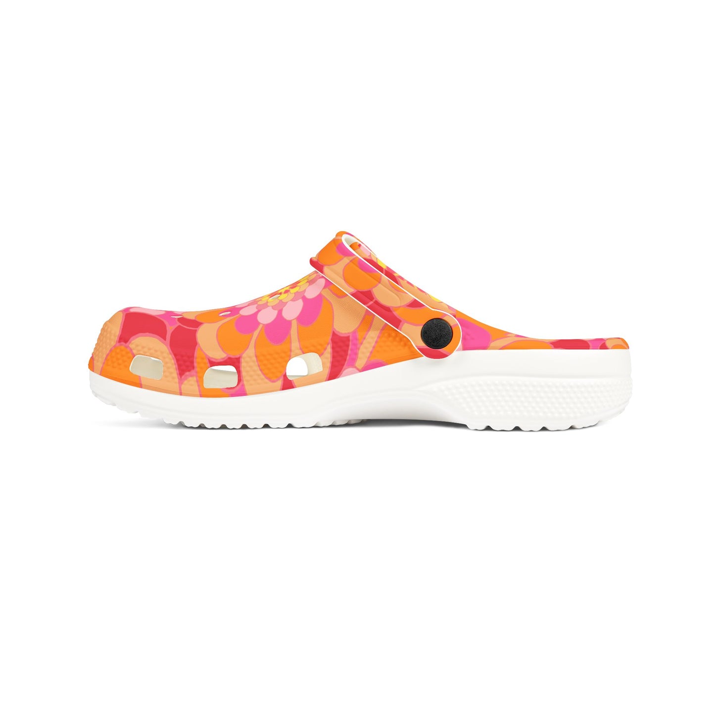 Floral Retro Foam Clogs — Pink Orange Psychedelic Garden Slip-Ons