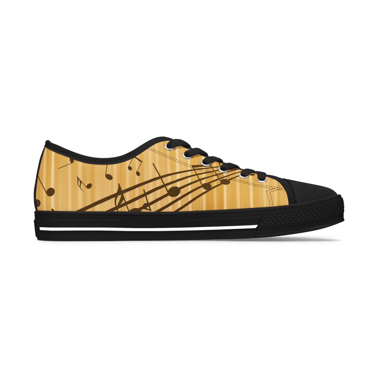 Music Notes Low Top Sneakers — Gold Staff & Notes Casual Canvas Shoes