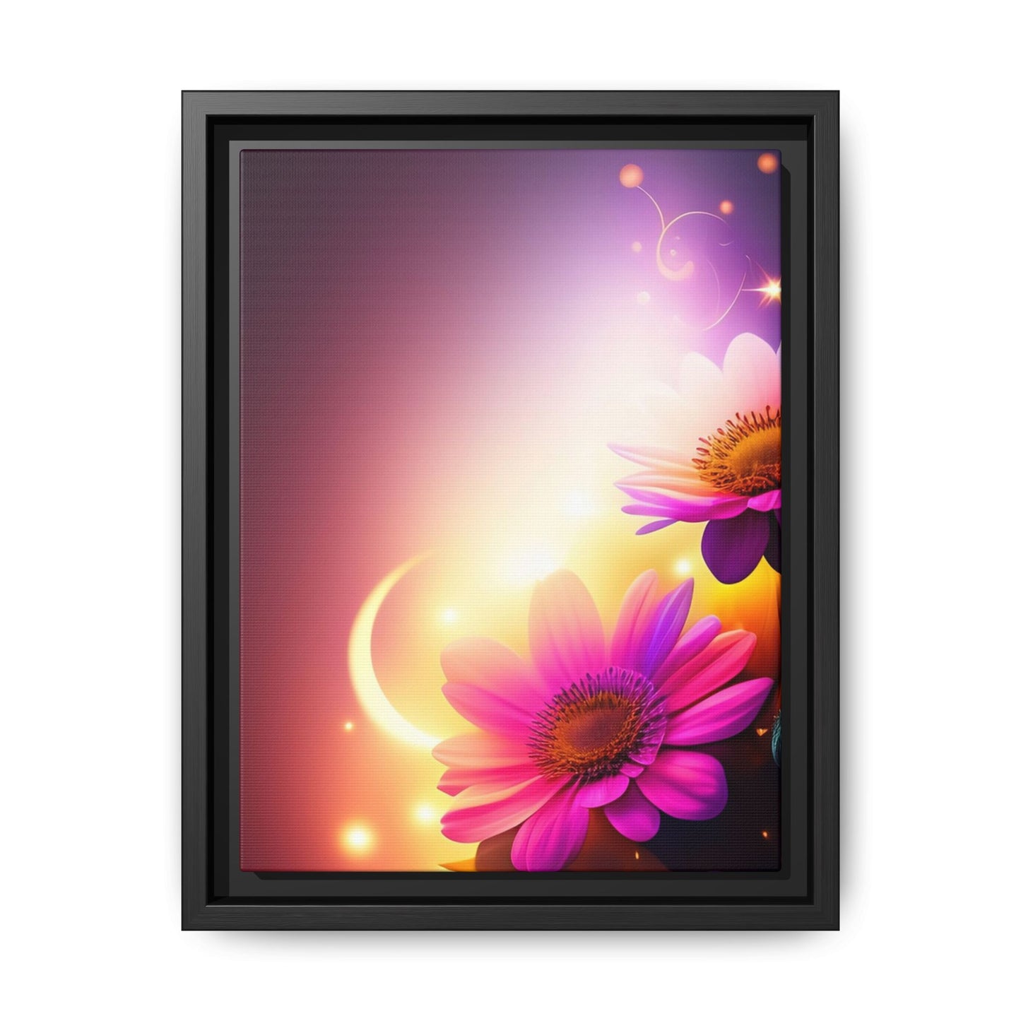 Framed Floral Canvas Art — Pink Daisies Sunset Wall Print