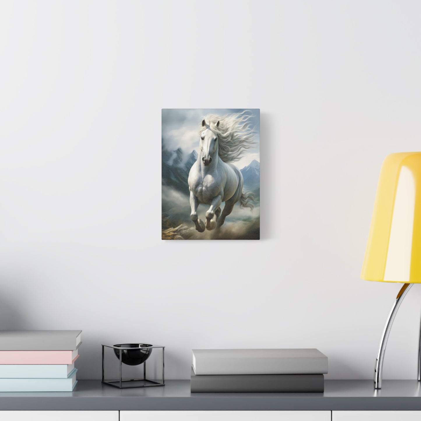 White Stallion Canvas Print – Majestic Galloping Horse Wall Art