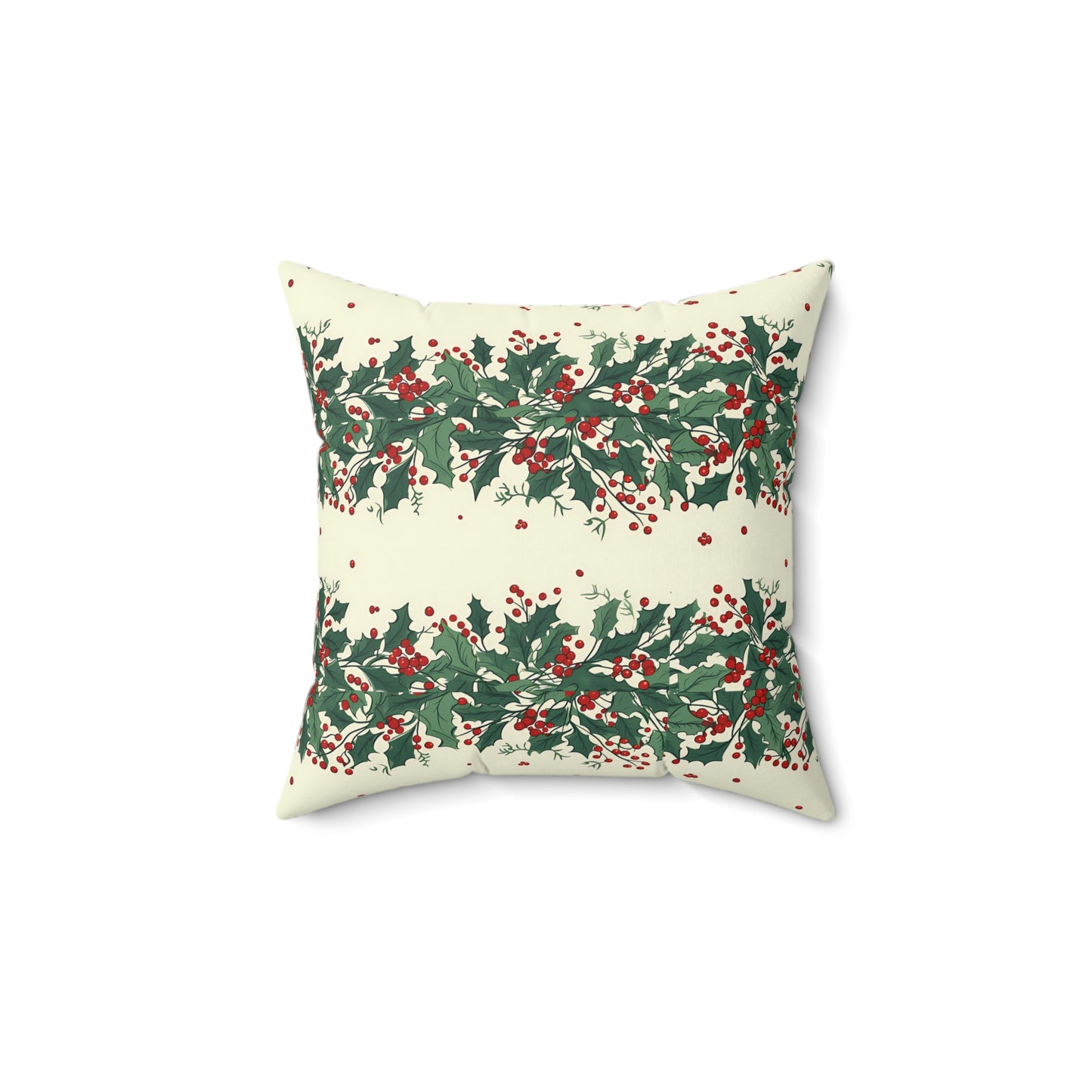 Holiday Holly Pattern Pillow — Festive Red & Green Decorative Throw Pillow