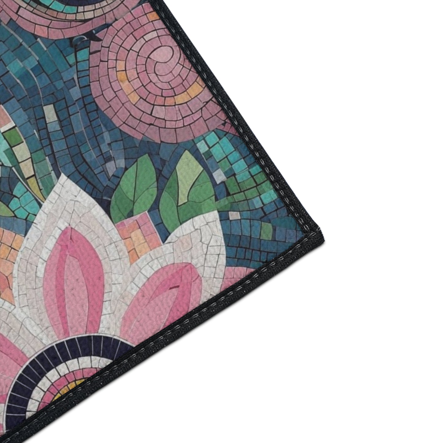 Floral Boho Heavy-Duty Floor Mat — Pink Lotus Pattern Rug