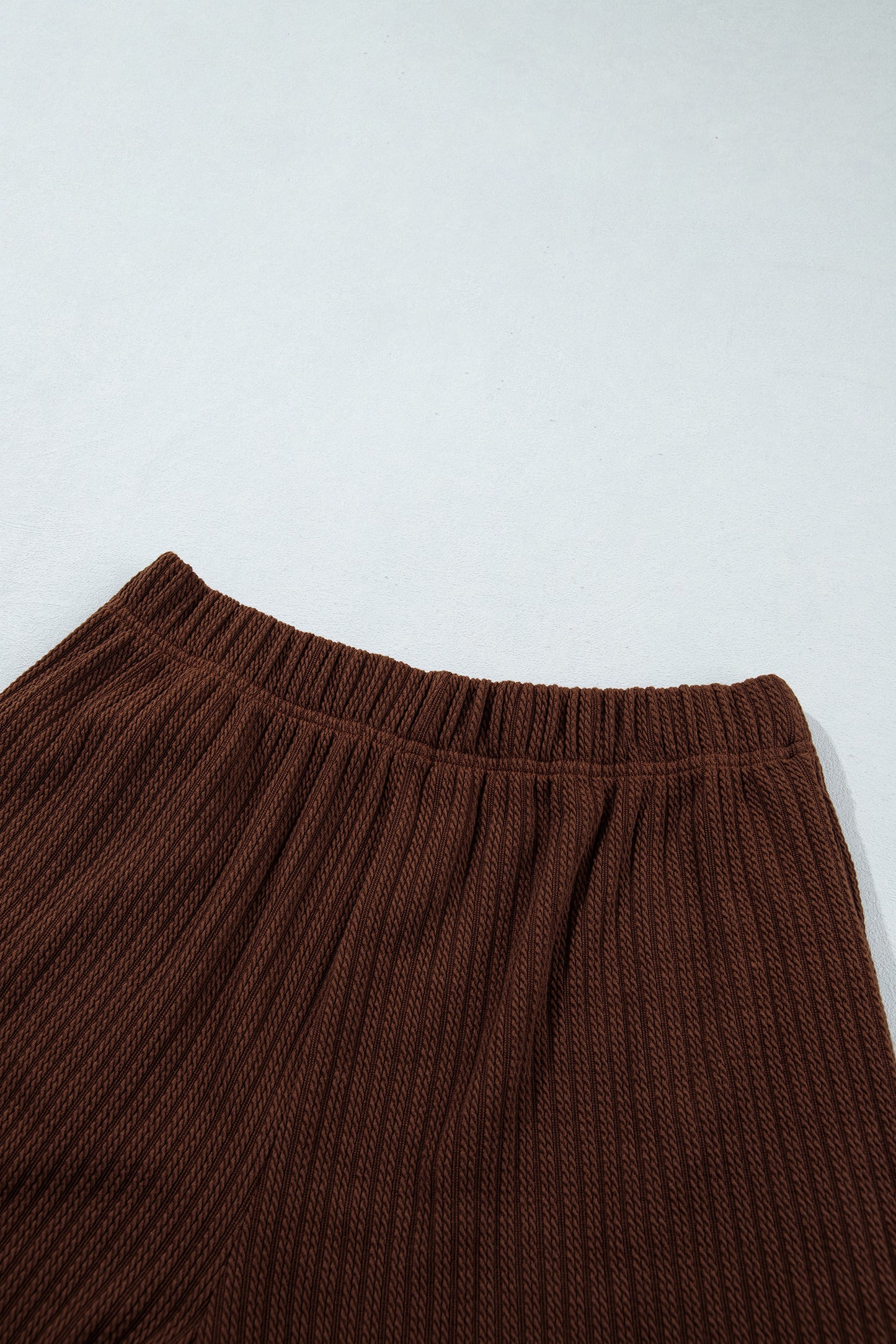 Dark Brown Textured Ribbed Knit Lettuce Trim 2pcs Lounge Set