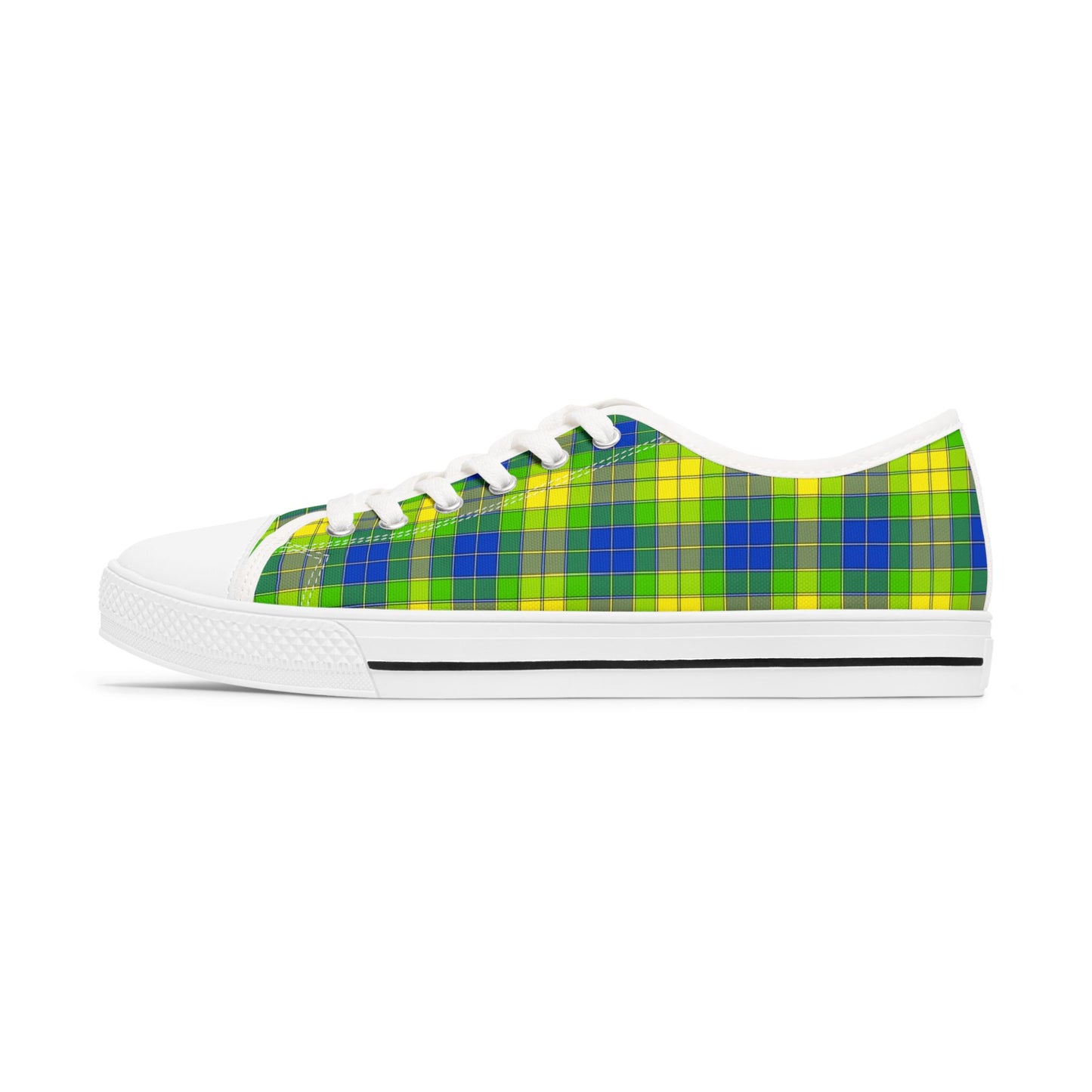 Plaid Green Blue Low Top Sneakers — Casual Canvas Shoes