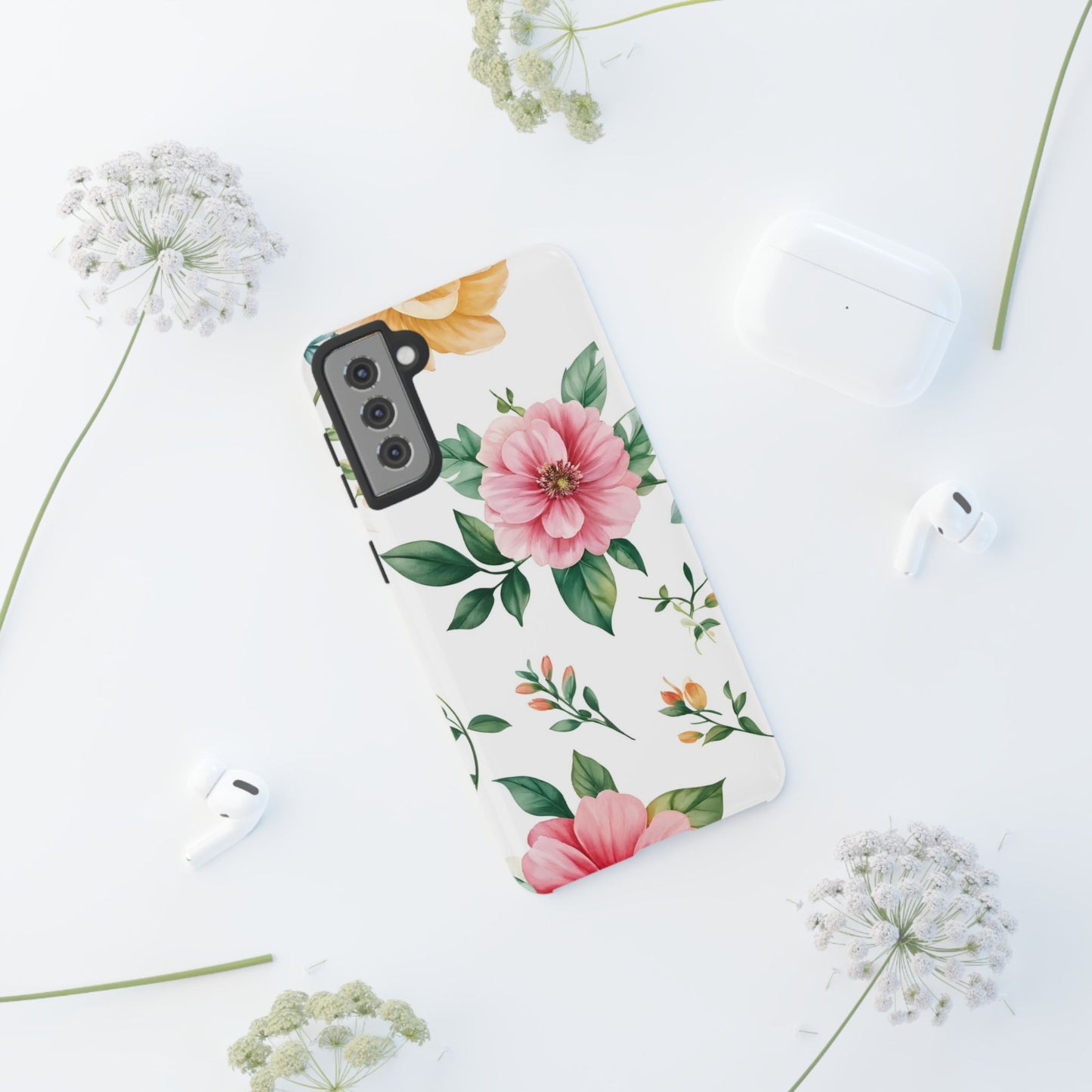 Floral Tough Phone Case — Pink Peony Protective Phone Cover