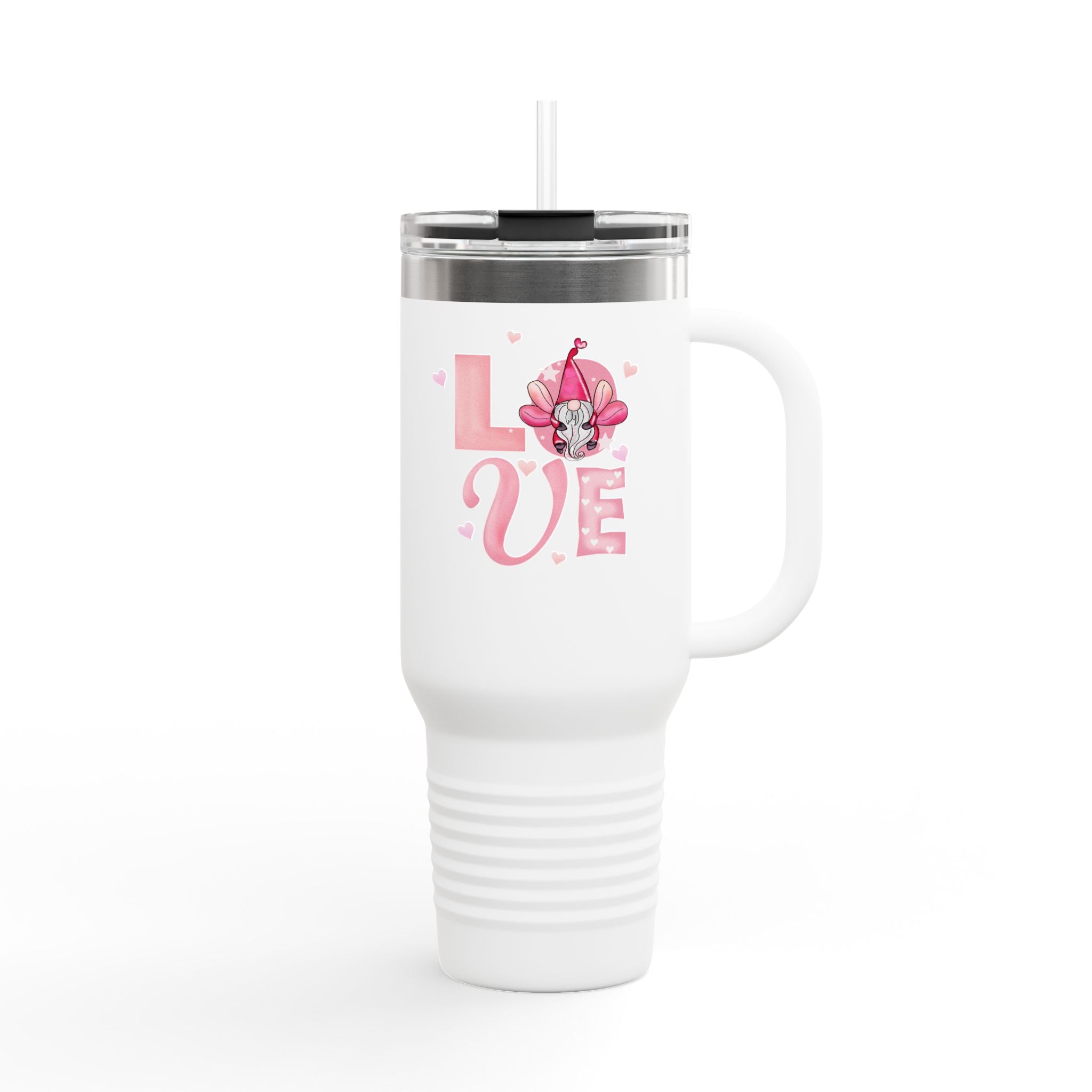40oz Insulated Travel Mug — Pink "LOVE" Floral Design