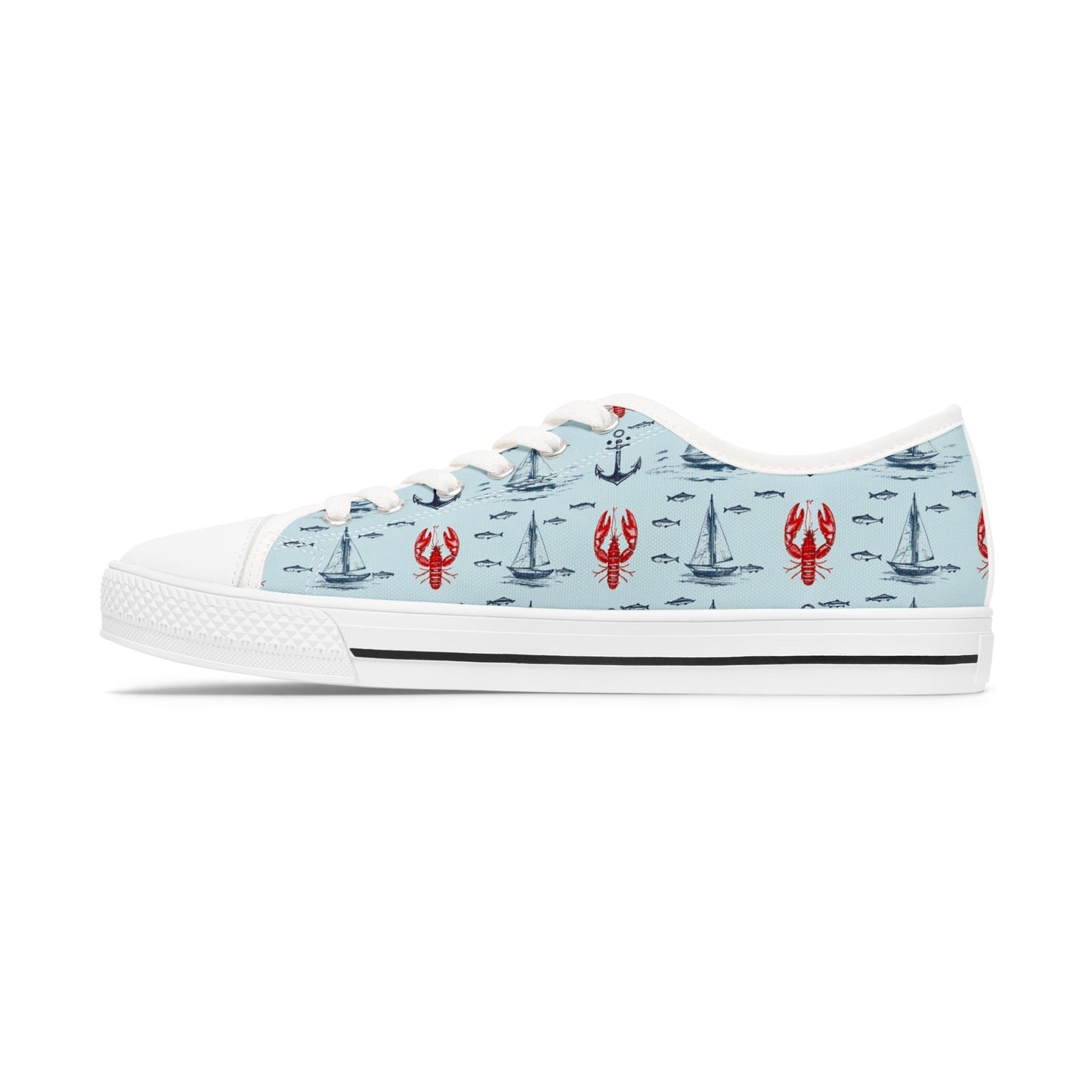 Lobster Nautical Low-Top Sneakers —  Coastal Sailboat Print