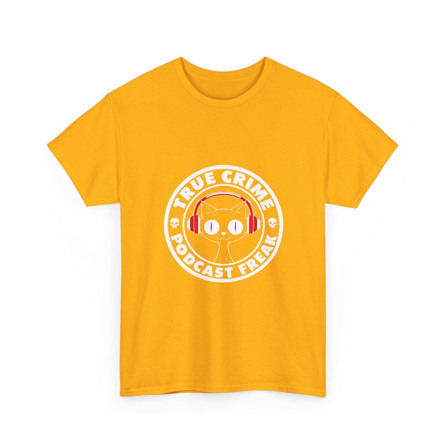 True Crime Podcast Tee — Cat with Headphones Logo