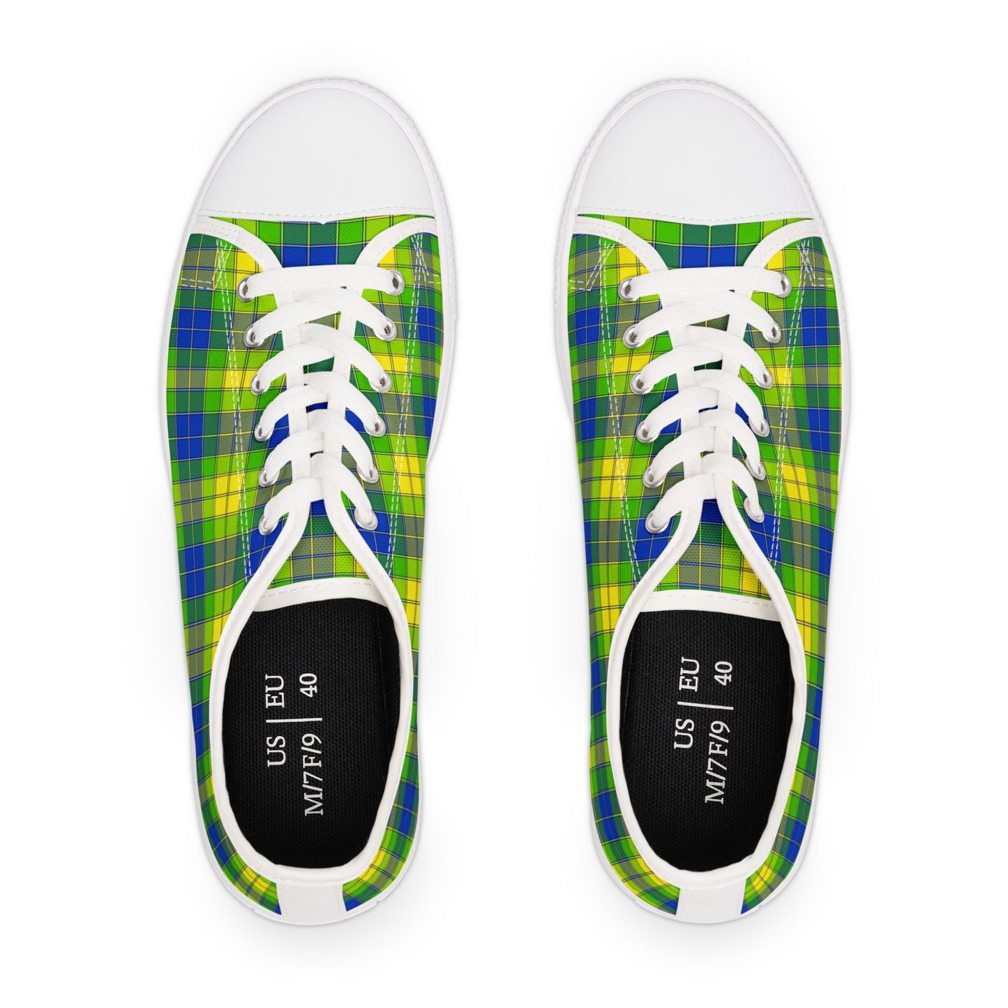 Plaid Green Blue Low Top Sneakers — Casual Canvas Shoes