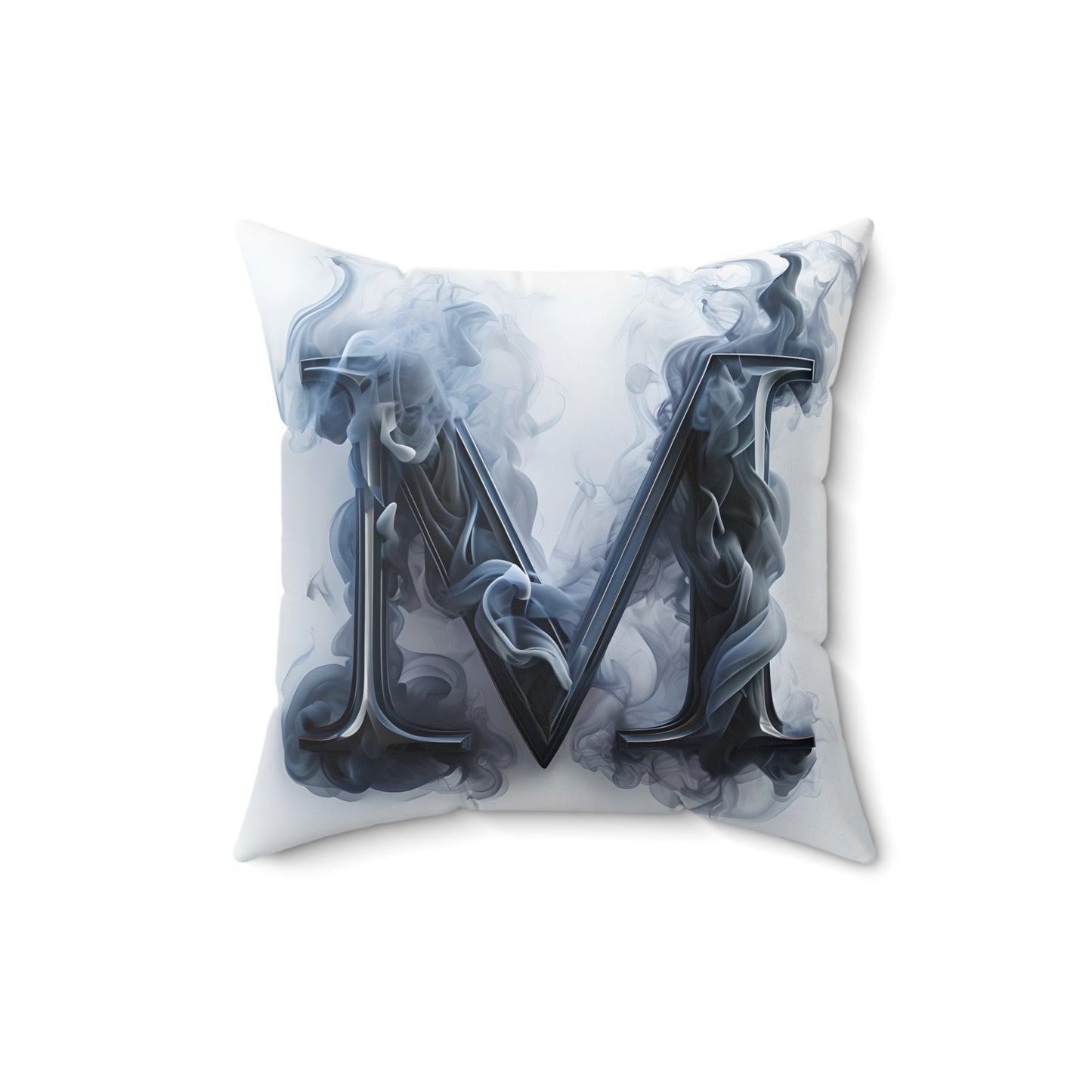 Smoky Letter M Decorative Pillow — Monogram Initial Accent Cushion