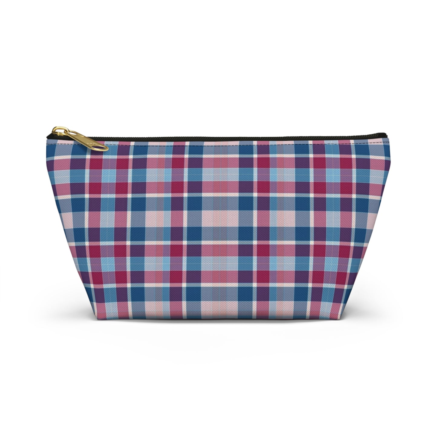 Plaid Accessory Pouch — Blue & Pink Tartan Makeup Bag