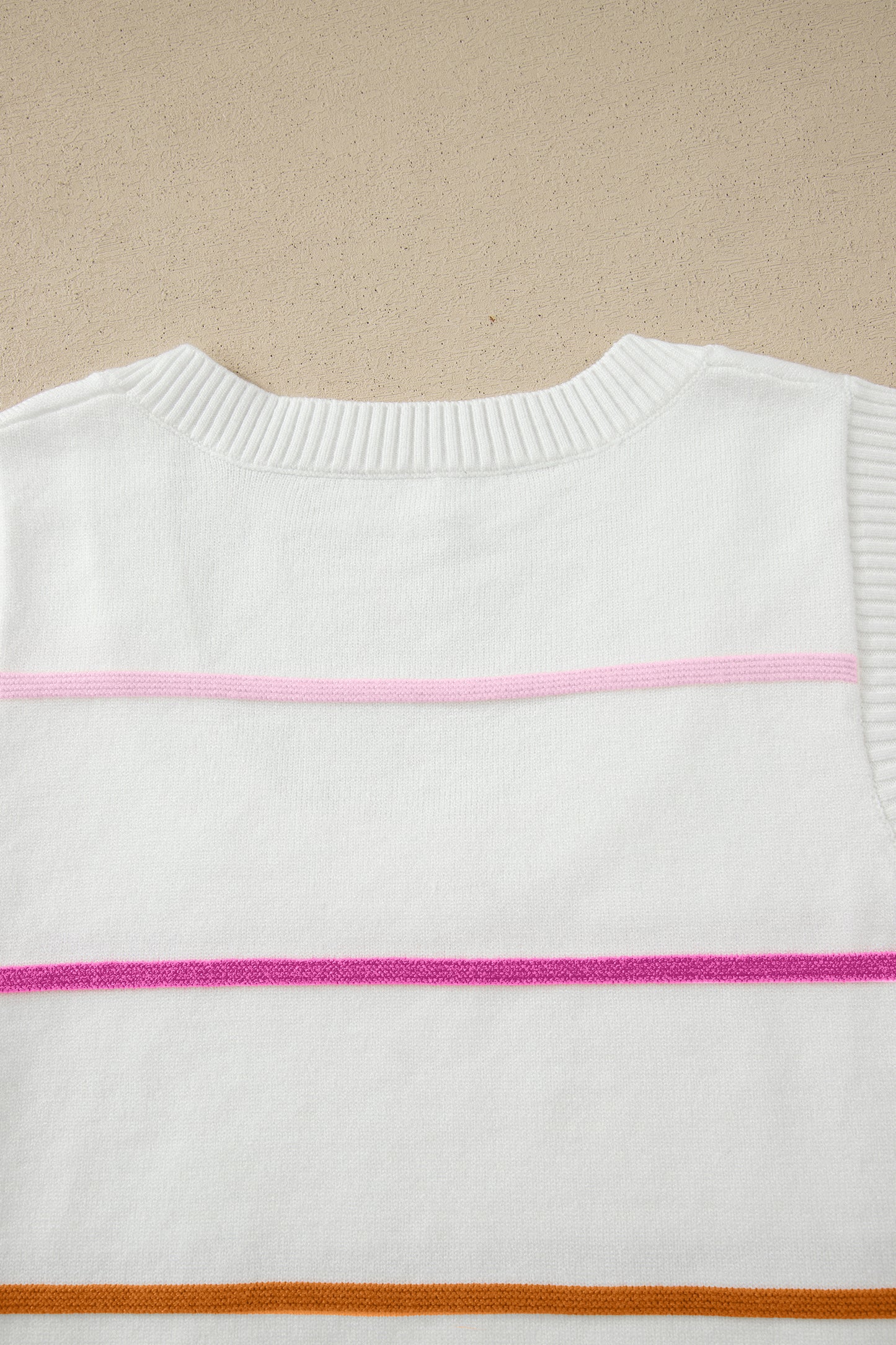 White Stripe Round Neck Knitted Sweater Tank
