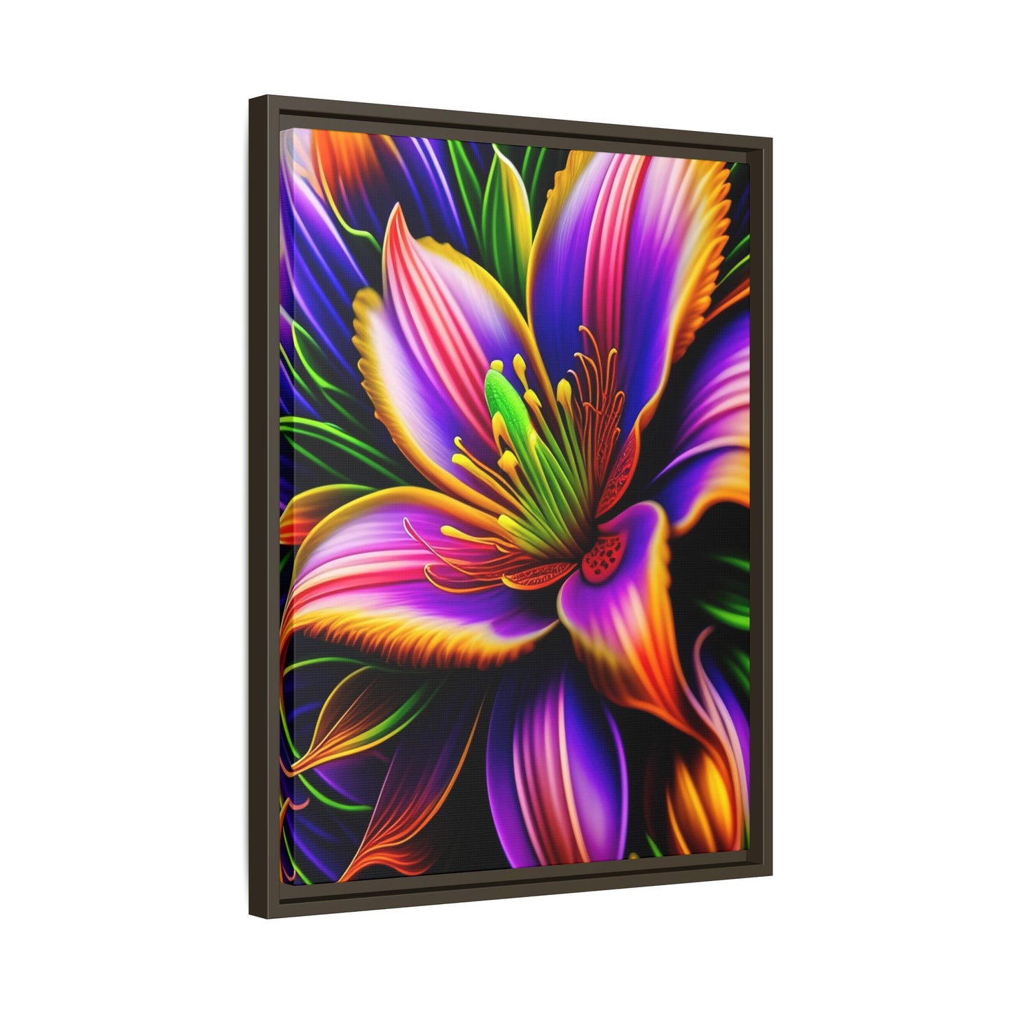 Vibrant Neon Floral Matte Canvas Print — Framed Wall Art