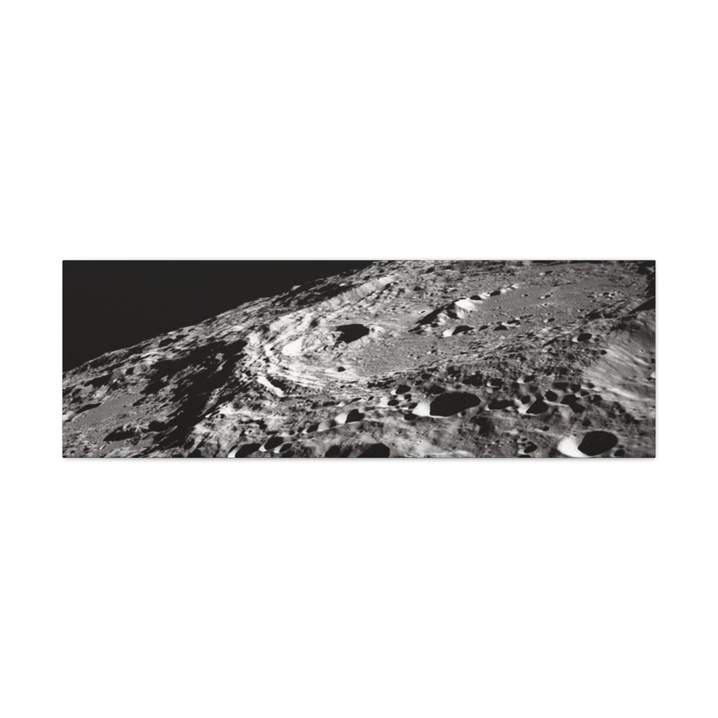 Lunar Surface Matte Canvas Print — Black & White Moon Crater Wall Art