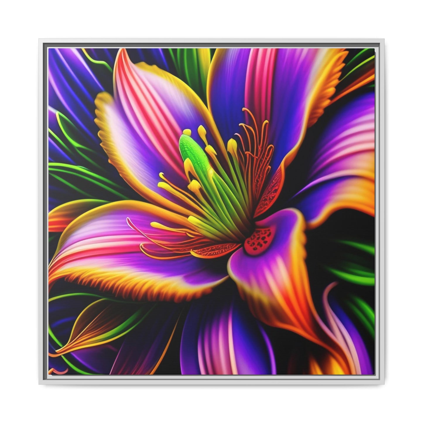 Vibrant Neon Floral Matte Canvas Print — Framed Wall Art
