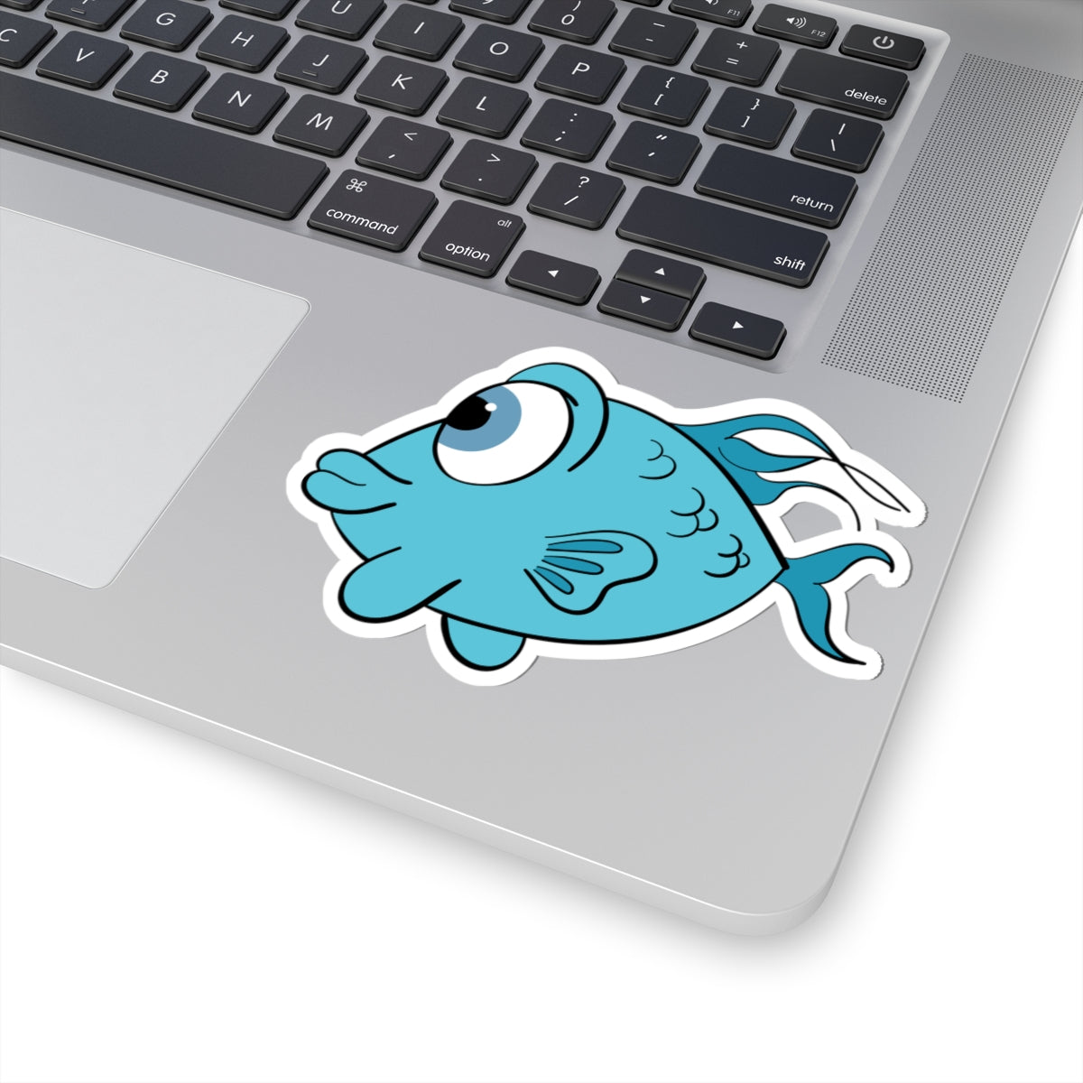 Cute Blue Cartoon Fish Kiss-Cut Sticker — Waterproof Laptop & Water Bottle Decal