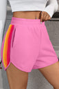Bonbon Color Block Stripes Elastic High Waist Active Shorts
